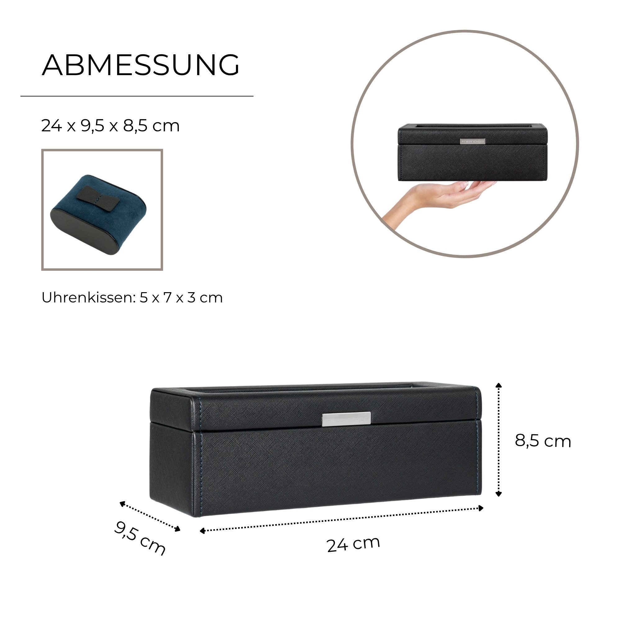 Friedrich23 Uhrenbox Bond Cross Grain mit Glasdeckel für 4 Uhren