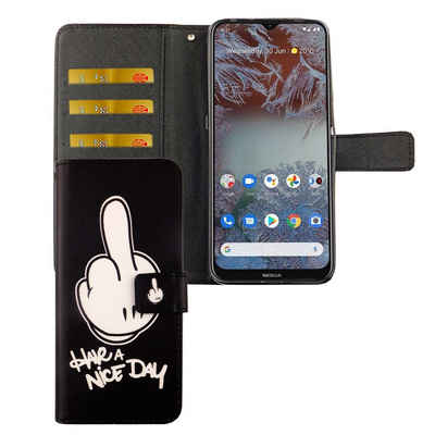 König Design Handyhülle Nokia G10 / G20, Schutzhülle für Nokia G10 / G20 Tasche Handy Hülle Schutz-Cover Flip-Case mit Kartenfach Have A Nice Day Schwarz