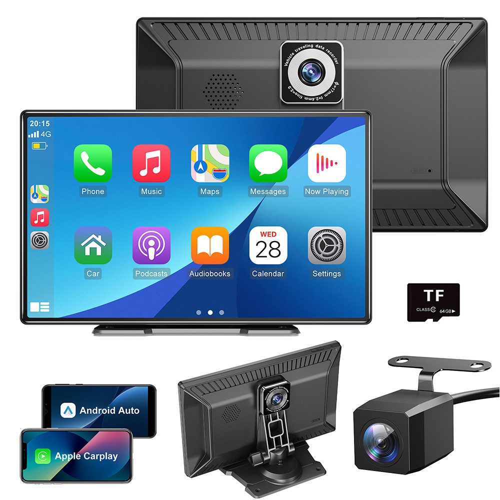 4K HD 9 Zoll Dashcam DVR Kabelloses Apple Carplay & Android Auto Navigationsgerät