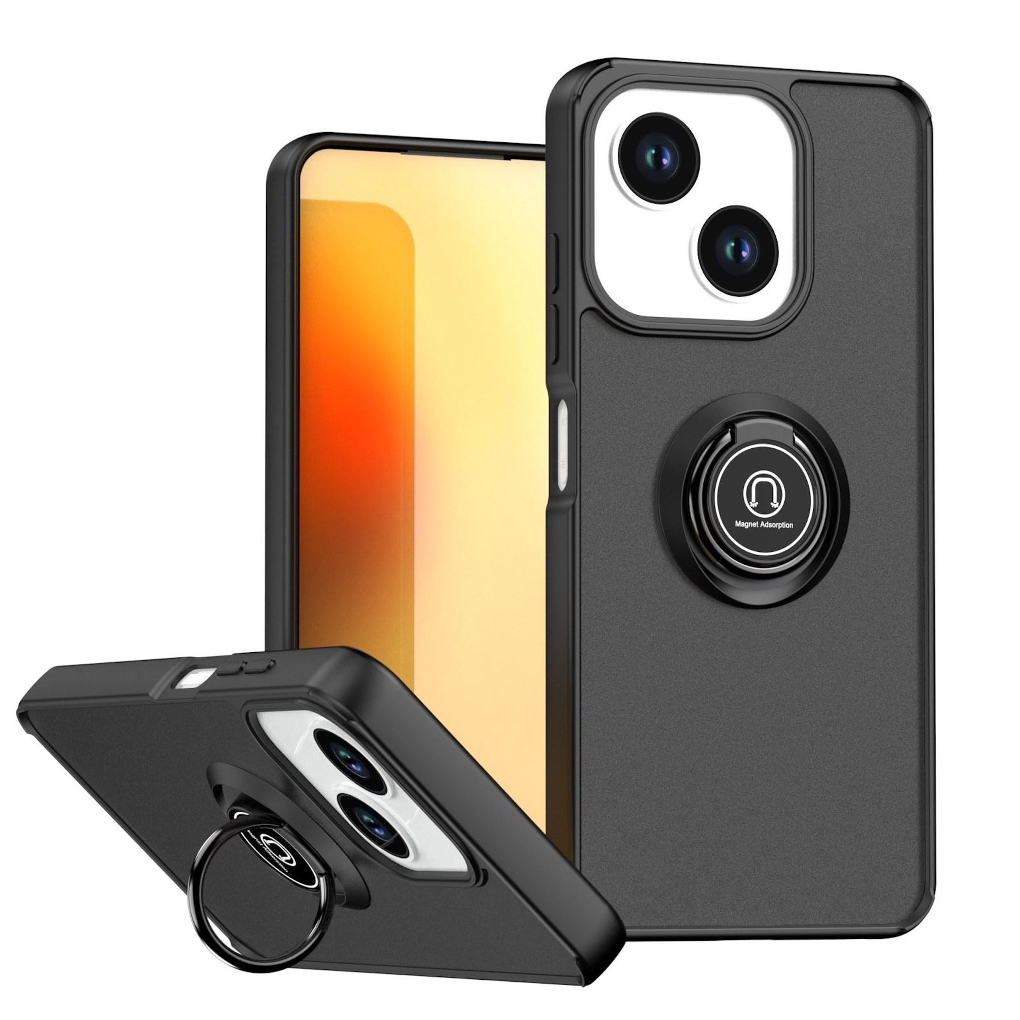 Wigento Handyhülle Für ZTE Blade A35e 4G Q Shadow Design TPU + PC Schutz Hülle Schwarz, Magnetringhalter stoßfestes Hybrid Material