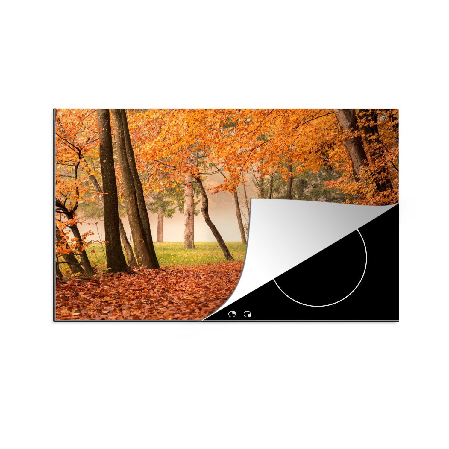 MuchoWow Herdblende-/Abdeckplatte Blätter - Herbst - Wald, Vinyl, (1 tlg), 80x52 cm, Induktionskochfeld Schutz für die küche, Ceranfeldabdeckung