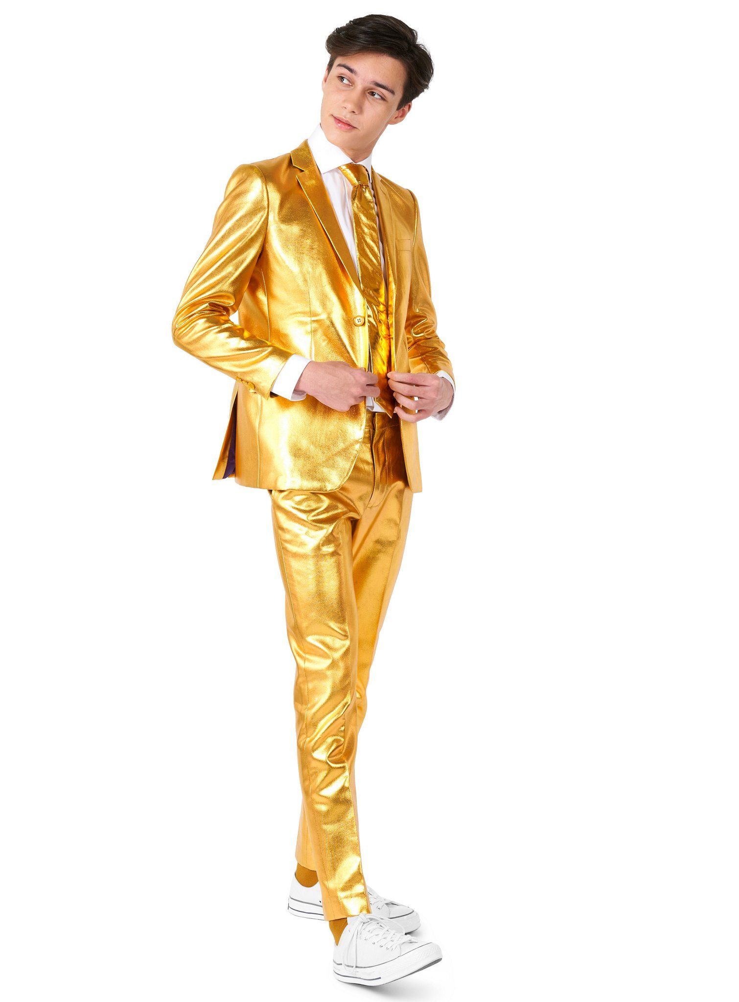 Opposuits Kinderanzug Teen Groovy Gold Anzug für Jugendliche - Karneval Going for Gold: Bling-Bling zum Anziehen