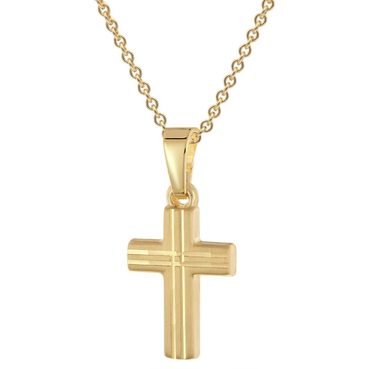 trendor Kreuzkette 28220, Kreuz für Kinder Gold 333 / 8K An Vergoldeter Silberkette