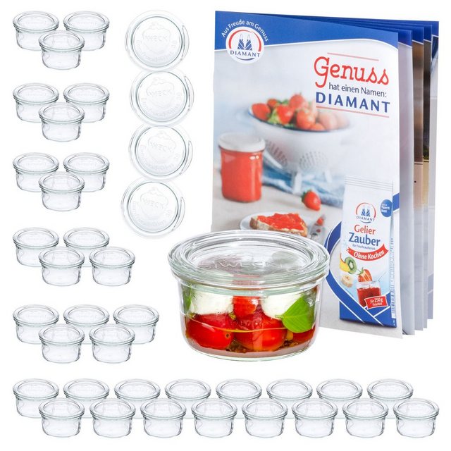 MamboCat Einmachglas “48er Set Weck Gläser 165ml Sturzglas mit 48 Glasdeckeln inkl Rezeptheft”