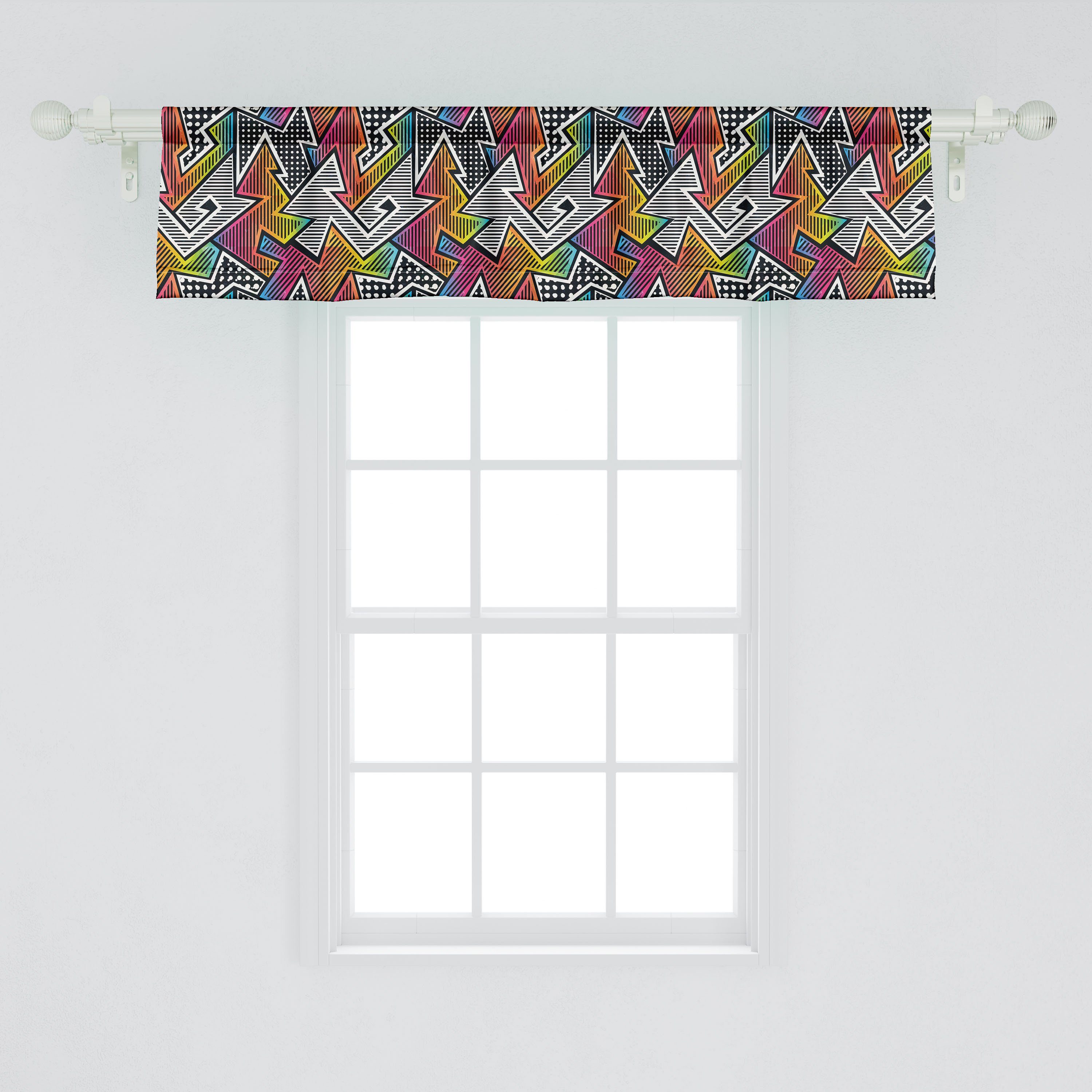 Stangentasche, Bunte für Scheibengardine Volant inspiriert Retro Schlafzimmer Vorhang Pop-Art Dekor Microfaser, mit Küche Abakuhaus,