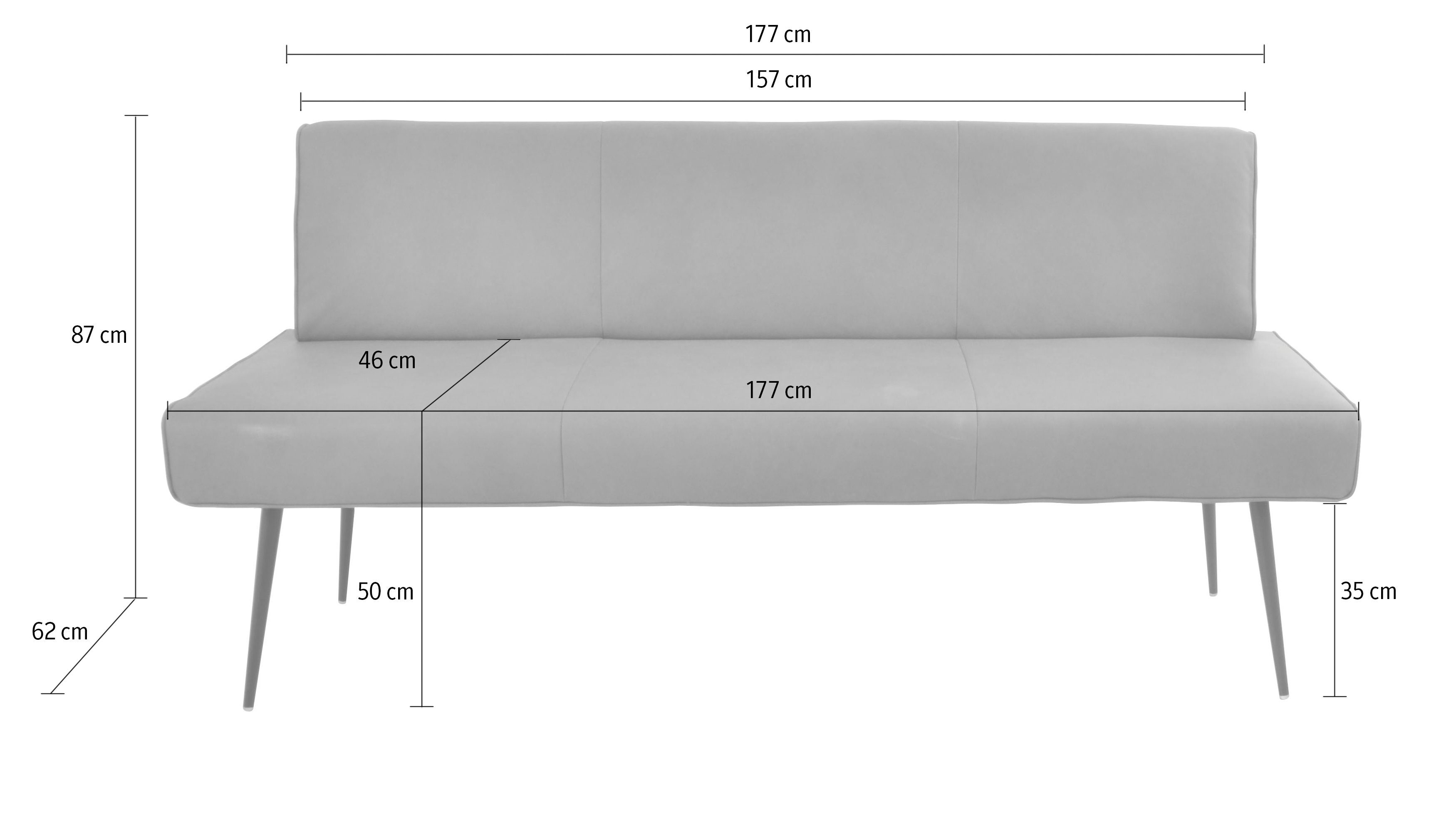 K+W Komfort & Wohnen Polsterbank in 177cm 200cm Metallfüsse der wahlweise (1-St), Giacomo oder I schwarz, Breite in