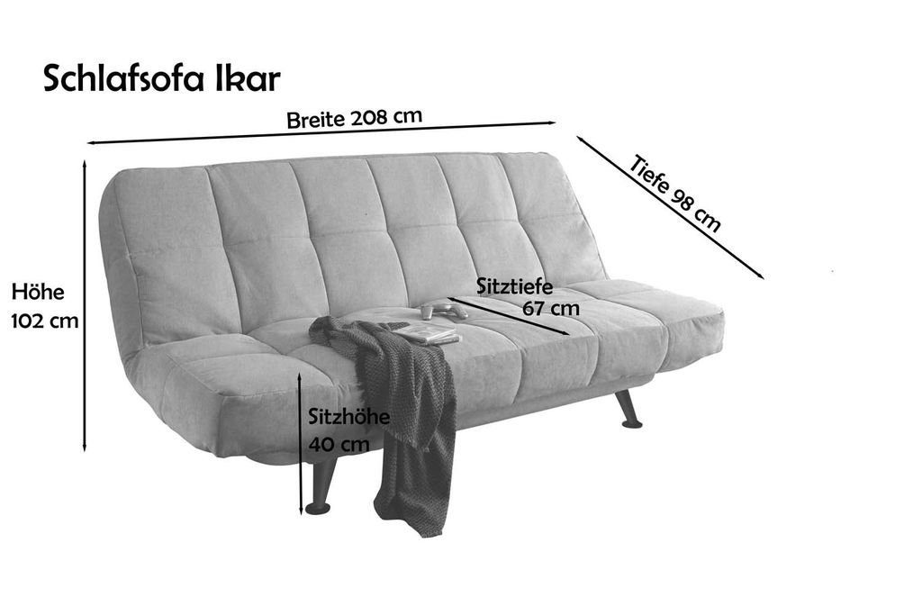 Anthrazit Schlafsofa 102 ED EXCITING DESIGN Sofa x 208 Ikar Couch Schlafsofa, cm Polstergarnitur