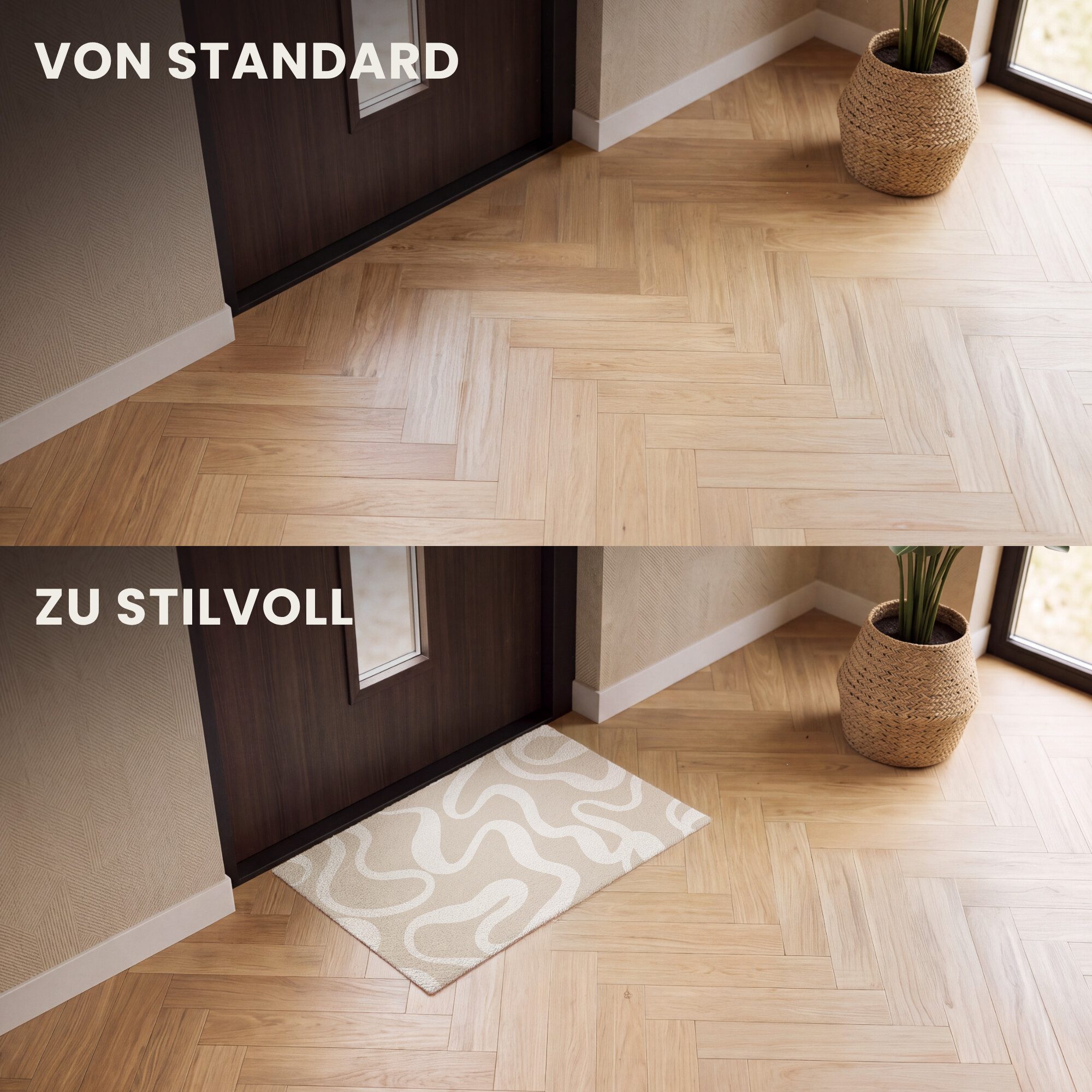 MuchoWow Fußmatte Linien - Abstrakt - Beige - Weiß - Minimalistisch, Rechteckig, innen Schmutzfangmatte, Tür, Schmutzfänger Flur, Teppich 60x40 cm – Bild 3 von 5