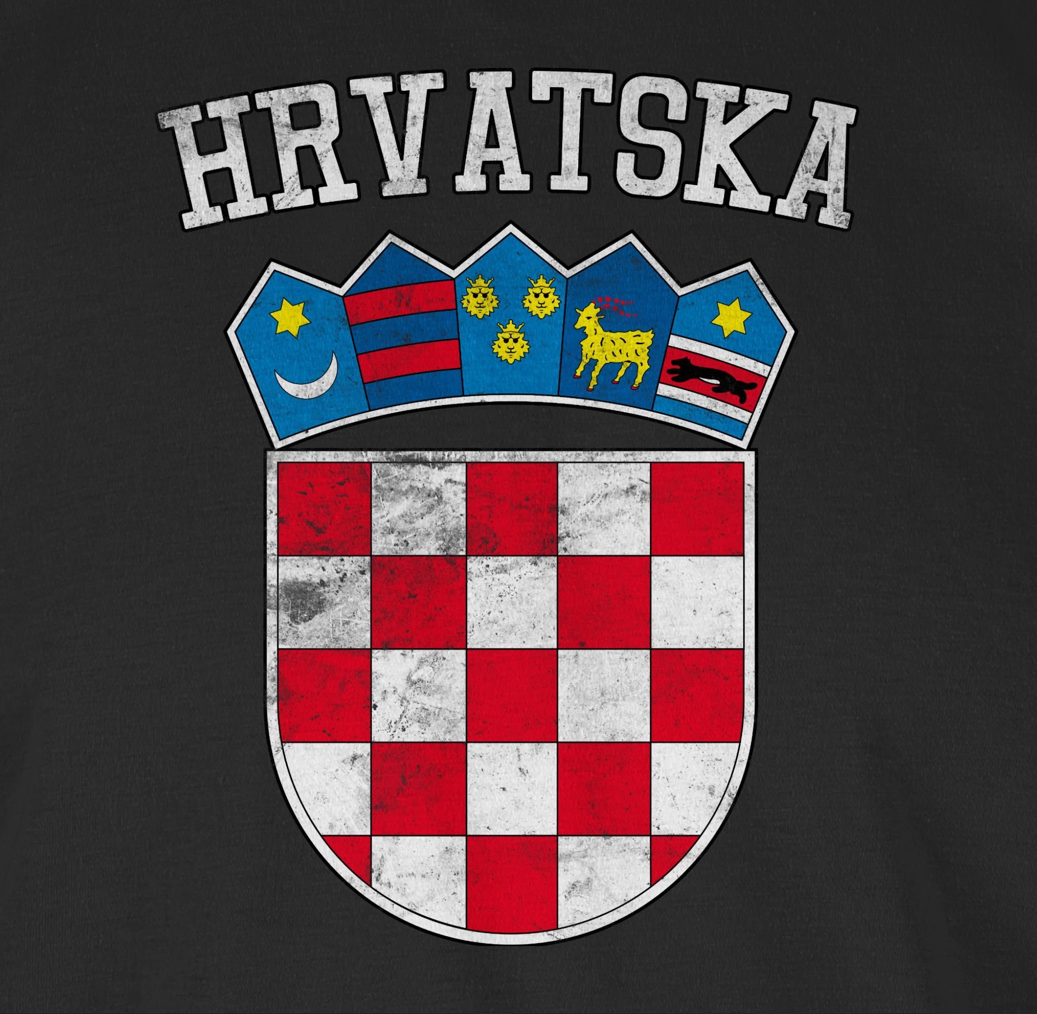 Schwarz Shirtracer EM Wappen 1 WM Fussball Kroatien T-Shirt 2024