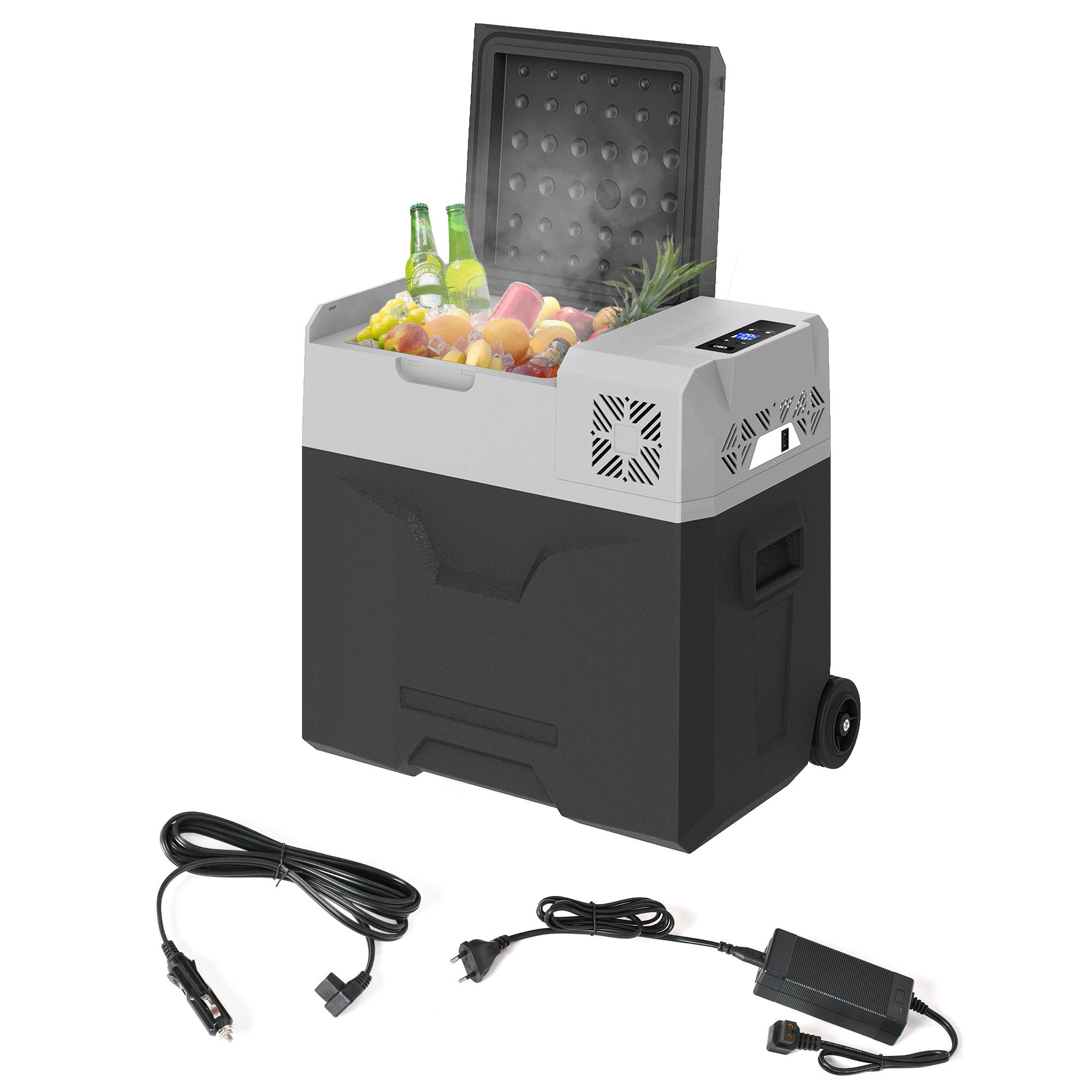 HOMCOM Kühlbox Autokühlschrank elektrisch mit Kompressor für Camping, 50 l, 50L Kapazität, Kühlung bis -20°C, energiesparender ECO-Modus