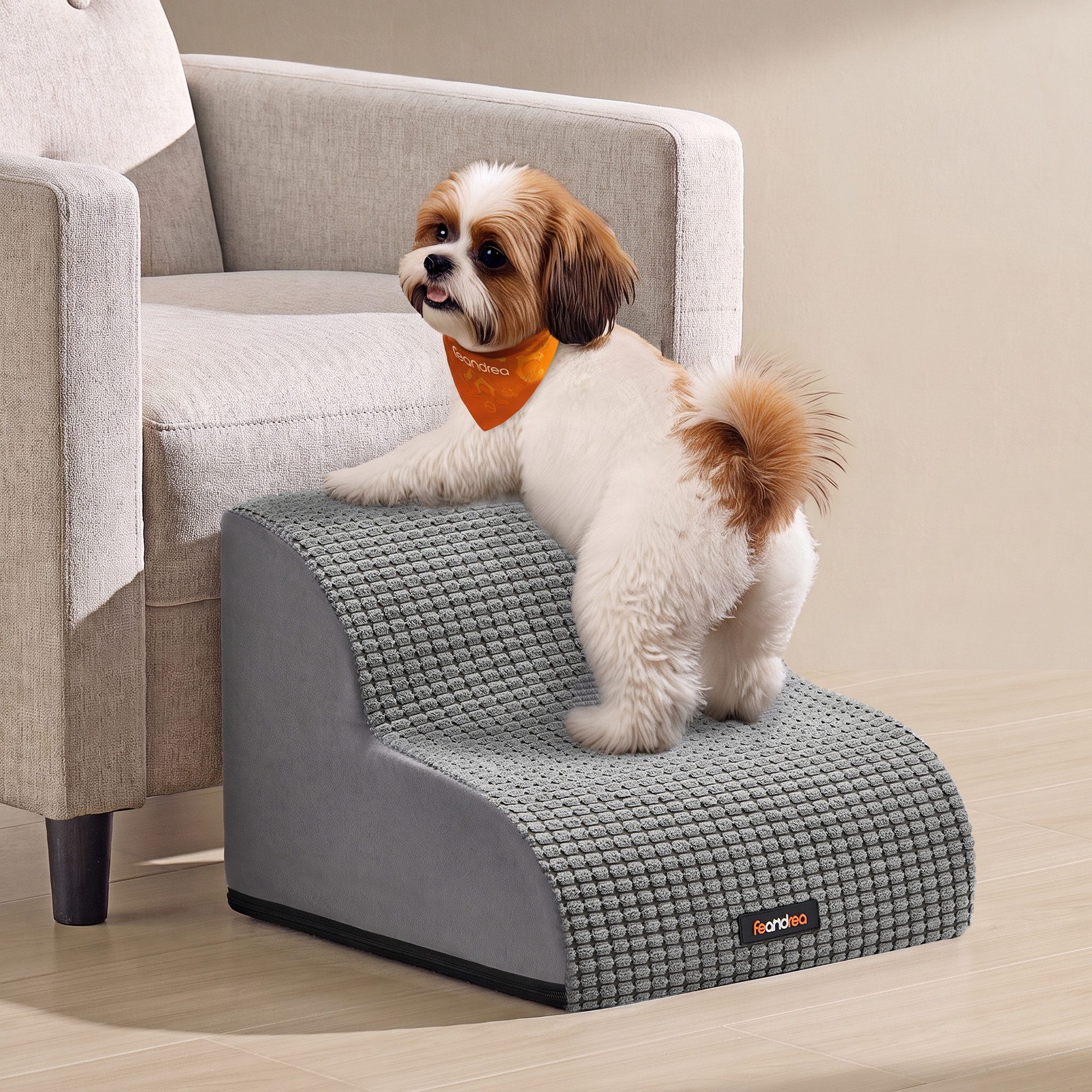 FEANDREA Haustiertreppe für Kleine Hunde für Sofa, Rutschfeste Hunderampe, Schaumstoff, 40 x 40 x 30 cm