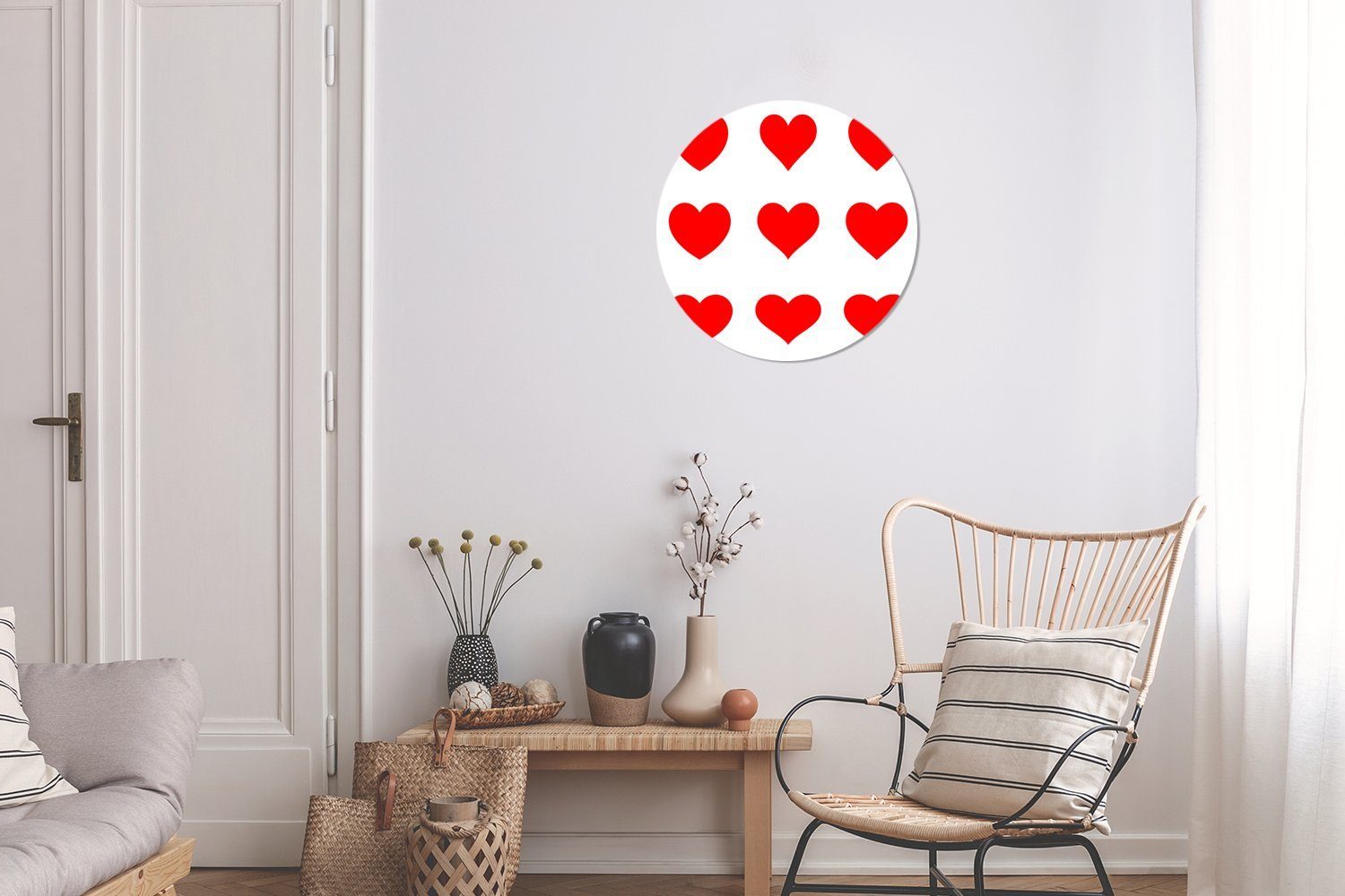 MuchoWow Tapetenkreis Illustration für mit Wohnzimmer Wandsticker Kinderzimmer, Eine Rund, neun St), (1 Tapetenaufkleber, roten Herzen