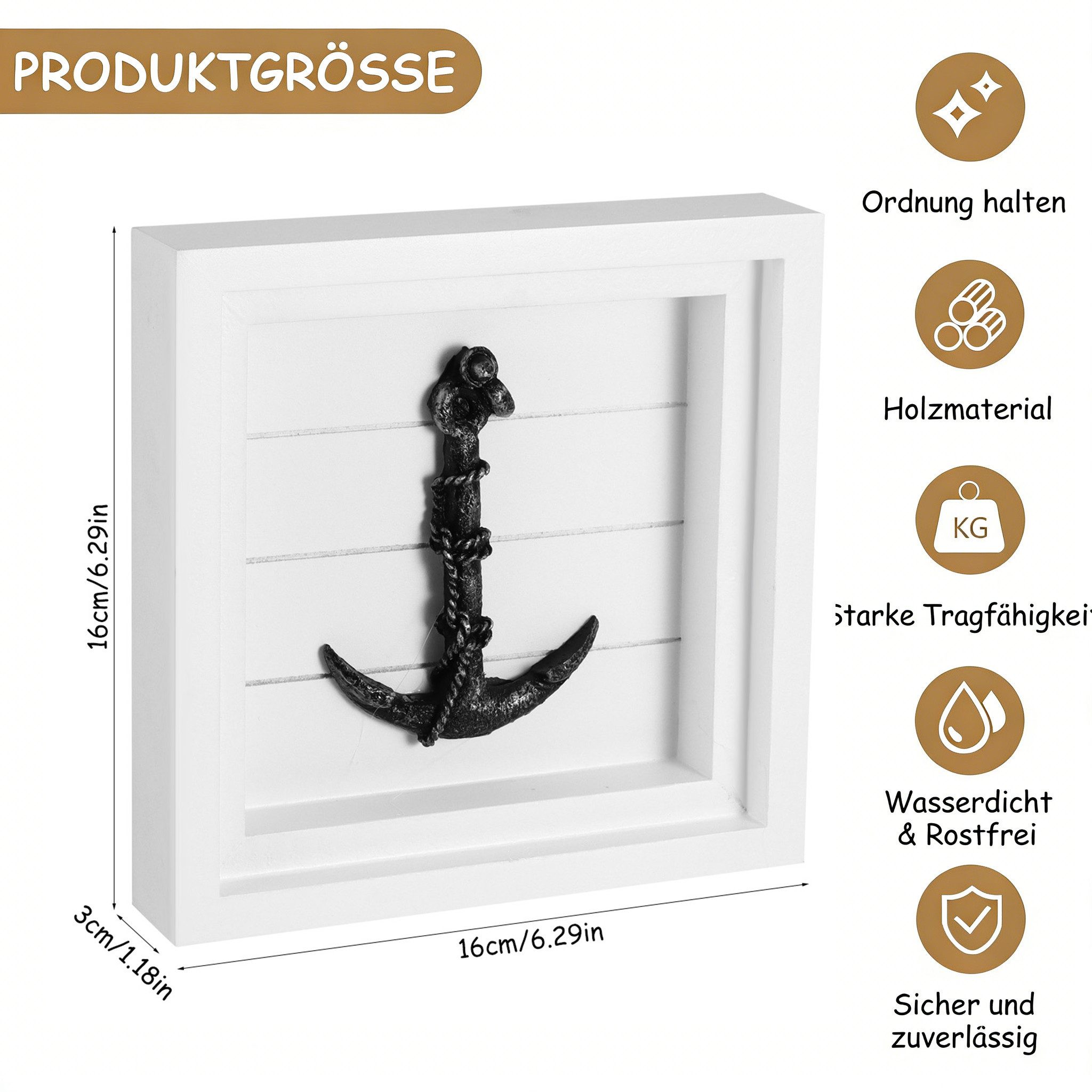 BlingBin Wanddekoobjekt 3 Stück Nautische Wanddekoration Set mit Muschel, Rettungsring, Anker (3er Set 3D Maritime Wanddekoration, 3 St., 16 × 16 × 3 cm (pro Stück), Ozean Thema Strand Wanddekoration für Wohnzimmer und Badezimmer