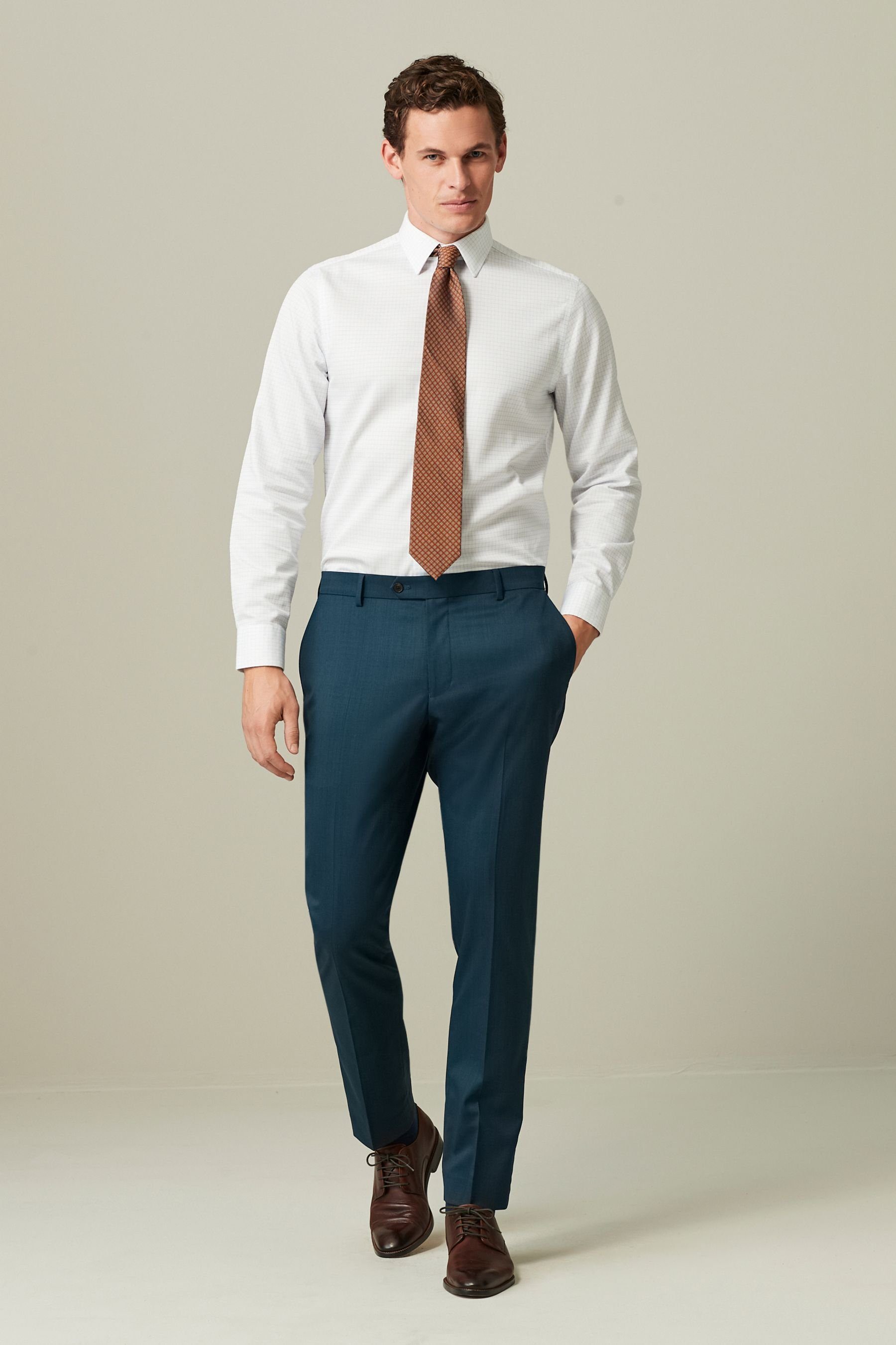 Slim-Fit-Hose (1-tlg) Wollgemisch Anzughose Next Teal aus Blue