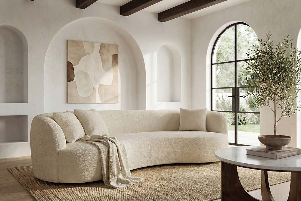 riess-ambiente 3-Sitzer ATELIER 230cm beige-Bouclébezug, Sofa, Zierkissen, Polsterung, modern, Einzelartikel 1 Teile, Elegante & gepolsterte Couch - ideal für Gäste- & Wohnzimmer & Lounge