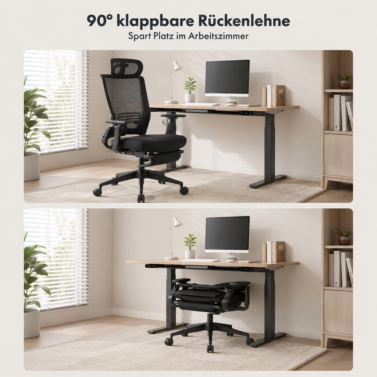 Leawin Bürostuhl Bürostuhl ergonomisch klappbar mit Fußstütze und Kopfstütze