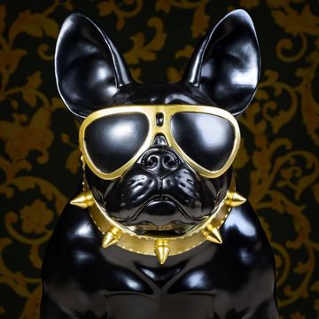 colourliving Dekofigur Dekofigur Französische Bulldogge Deko Hundefigur Siggi groß mit Brille, handbemalt, edles Erscheinungsbild, rutschfeste Gummifüße