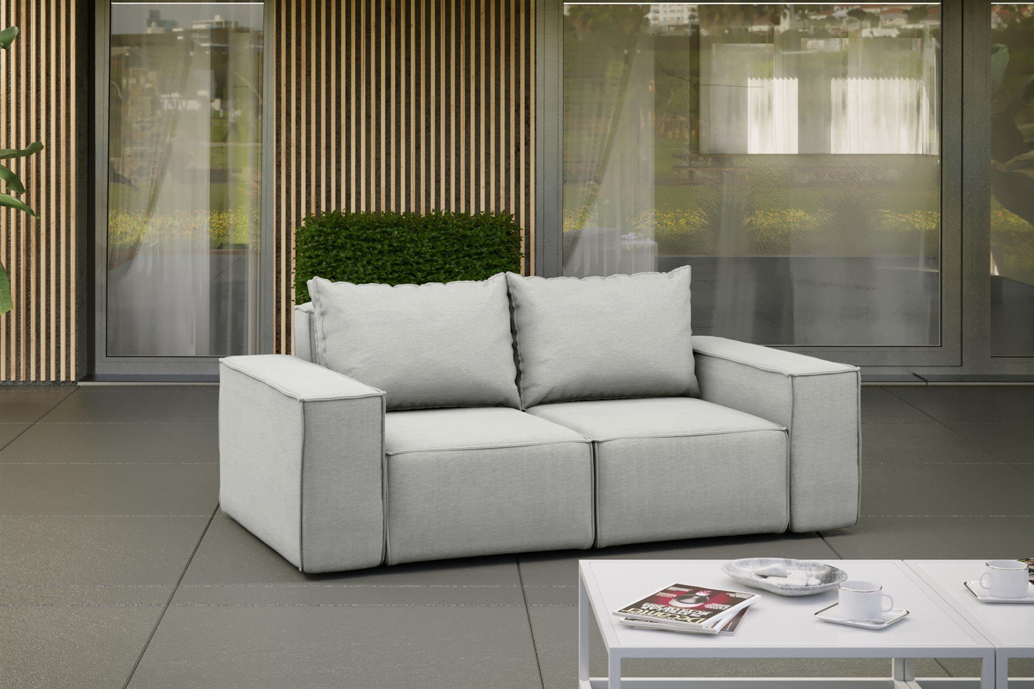 2-Sitzer Möbel GARDENT, Loungesofa wetterfester Fun Stoff NXL Sofa Gartenmöbel Hellgrau