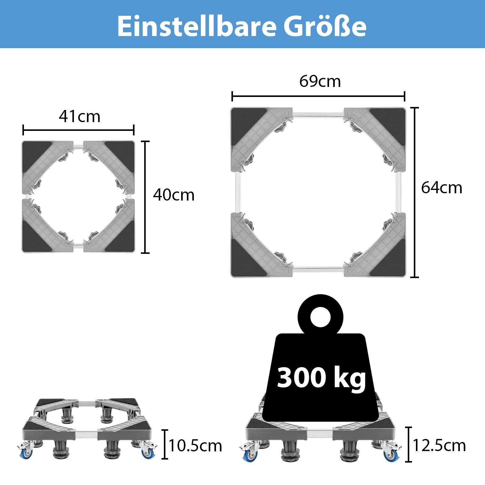 Youyijia Bodenplatte Waschmaschinen Untergestell 40-68cm 4 Räder 8 Füße Sockel Podest
