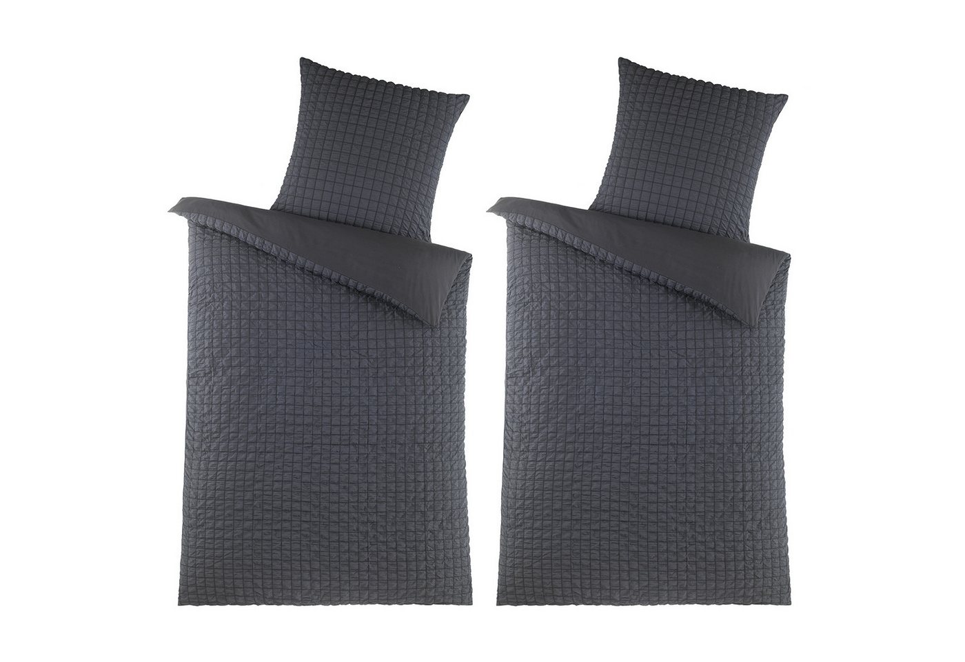 Visaggio Bettwäsche Seersucker Bettbezug Set Quadrat Gestreift, Seersucker, 4 teilig, Pflegeleicht, kühlend, Sommer Bettwäsche