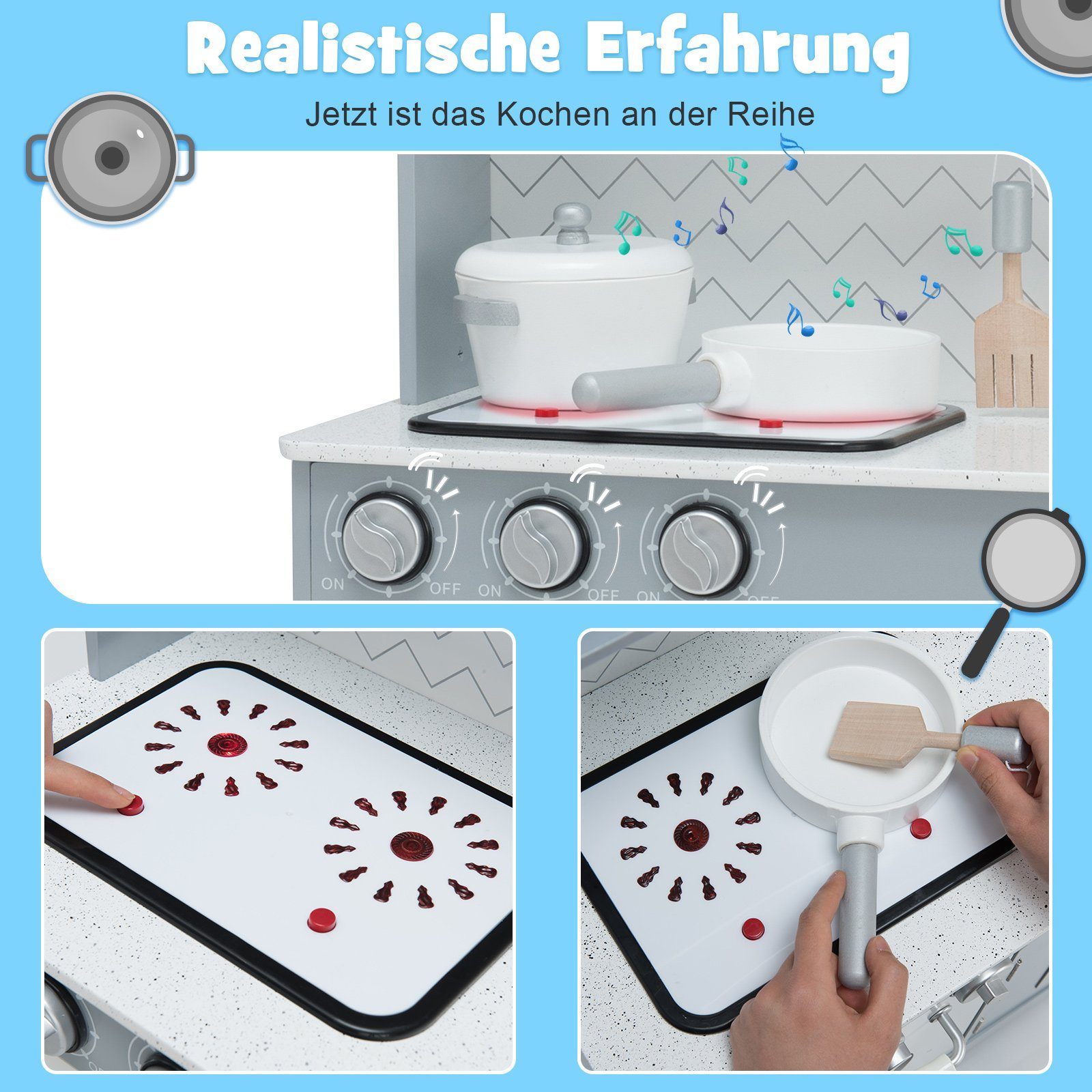 COSTWAY Spielküche Kinderküche, aus Holz, mit Licht & Zubehör günstig online kaufen