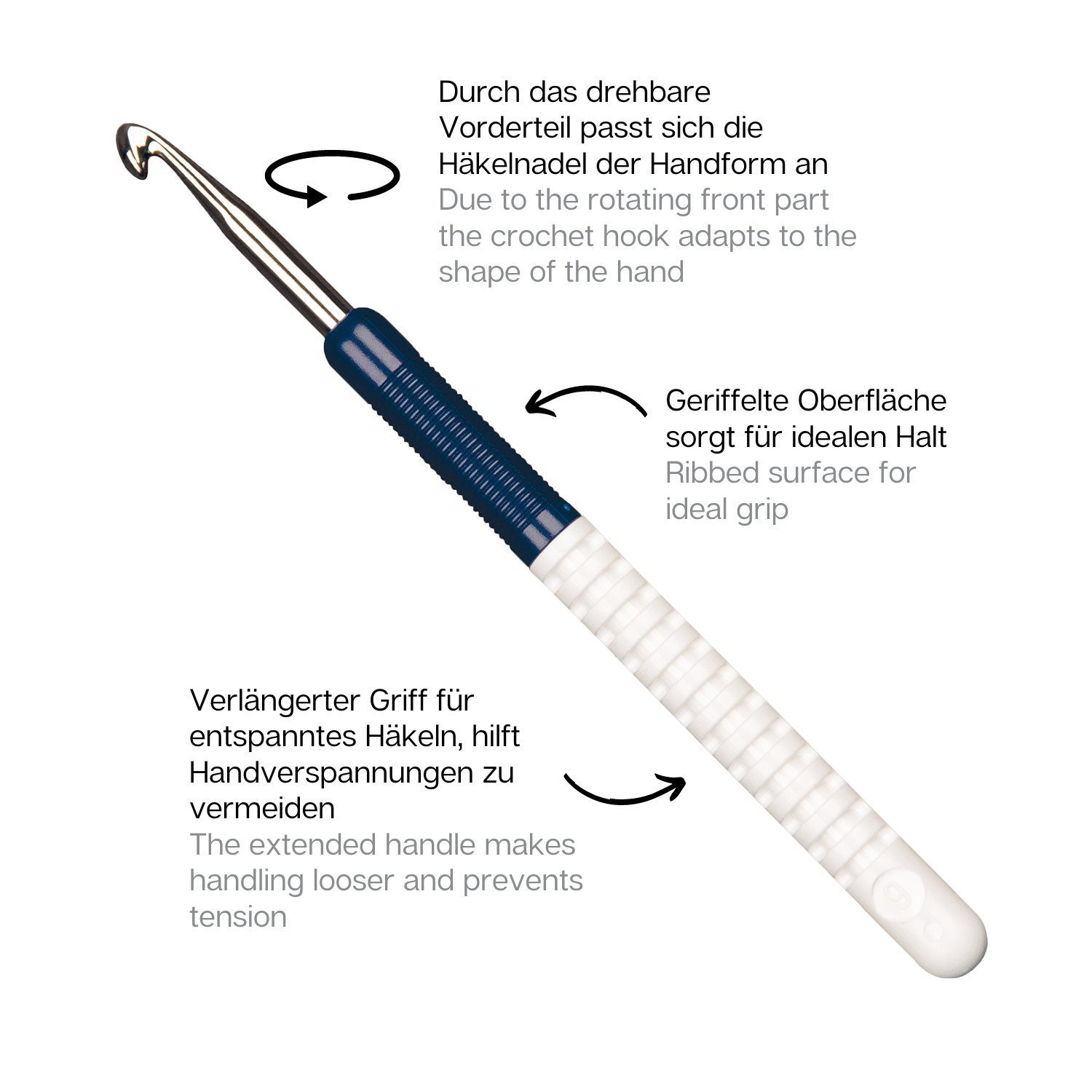 addi Häkelnadeln addiColour Wollhäkelnadel mit ergonomischem Griff, Häkelnadel mit Griff in verschiedenen Stärken, Wollhäkelnadel, Kunststoffgriff, drehbar, Alu – Bild 3 von 3