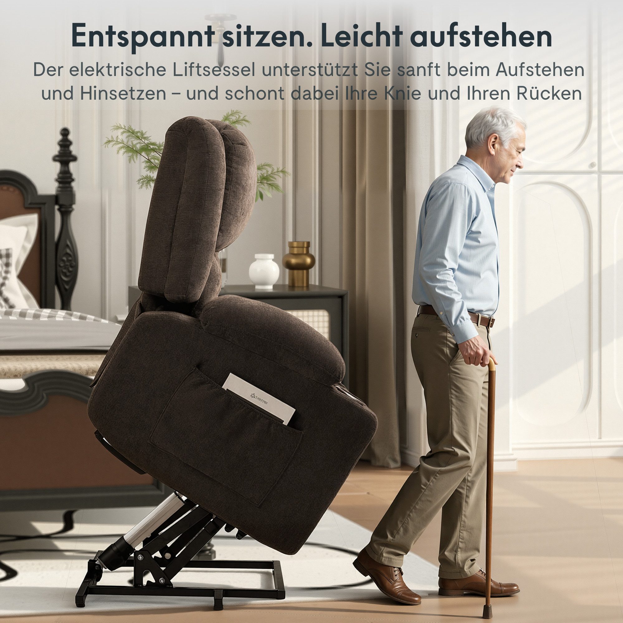 FLEXISPOT Relaxsessel Elektrischer Relaxsessel mit Aufstehhilfe, Massage- und Liegefunktion (mit Heizfunktion, 8-Punkt-Massage, USB-/Type-C-Anschluss, 2 Seitentaschen, 2 integrierte Getränkehalter, 105°-165° verstellbar), belastbar bis 200 kg, XL6