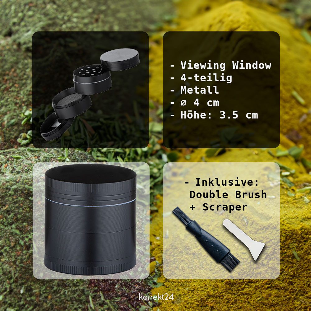 Coumo Kräutermühle Grinder Crusher, Schwarz, ⌀ 4cm, Metall Kräutermühle