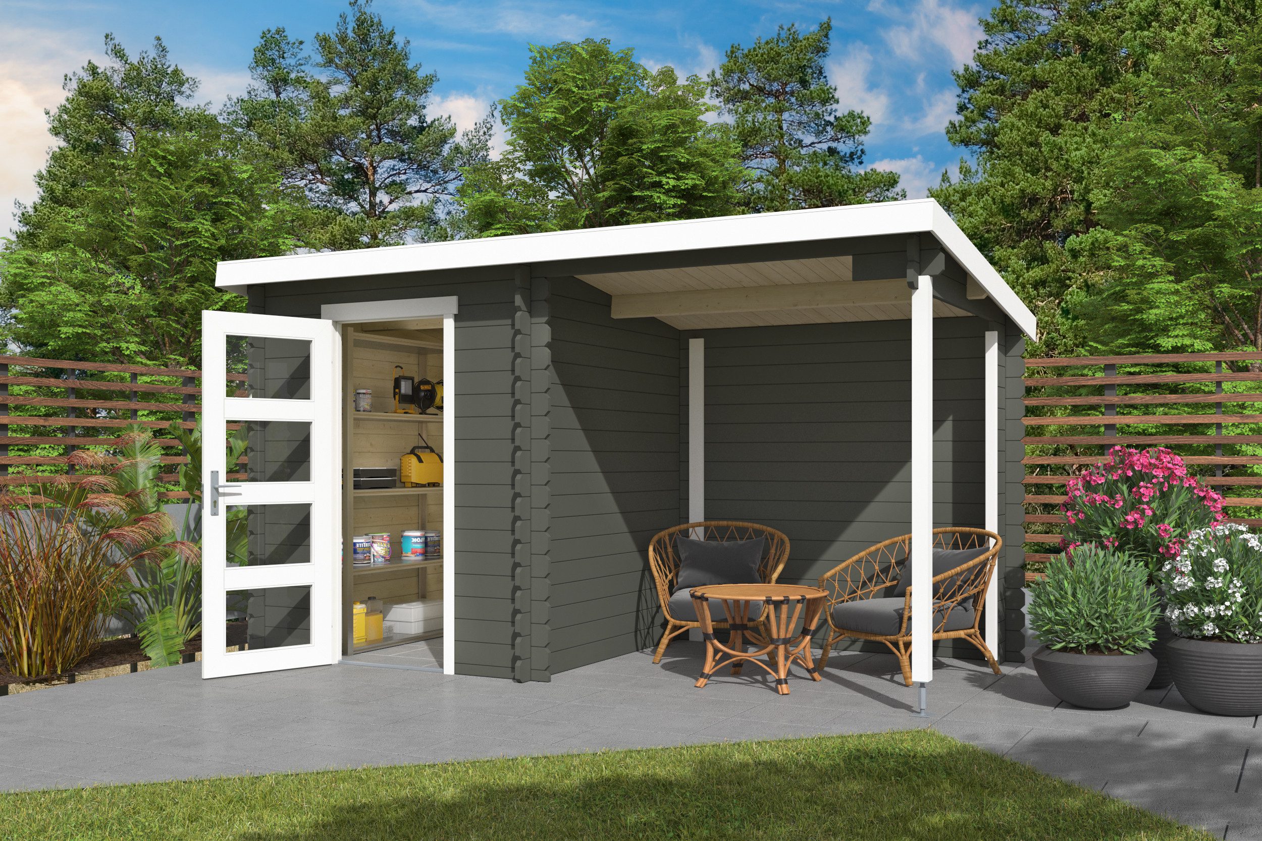 Nordic Holz Gartenhaus Jelle Plus, BxT: 390x213,1 cm, (Anbau inkl. Rückwand)