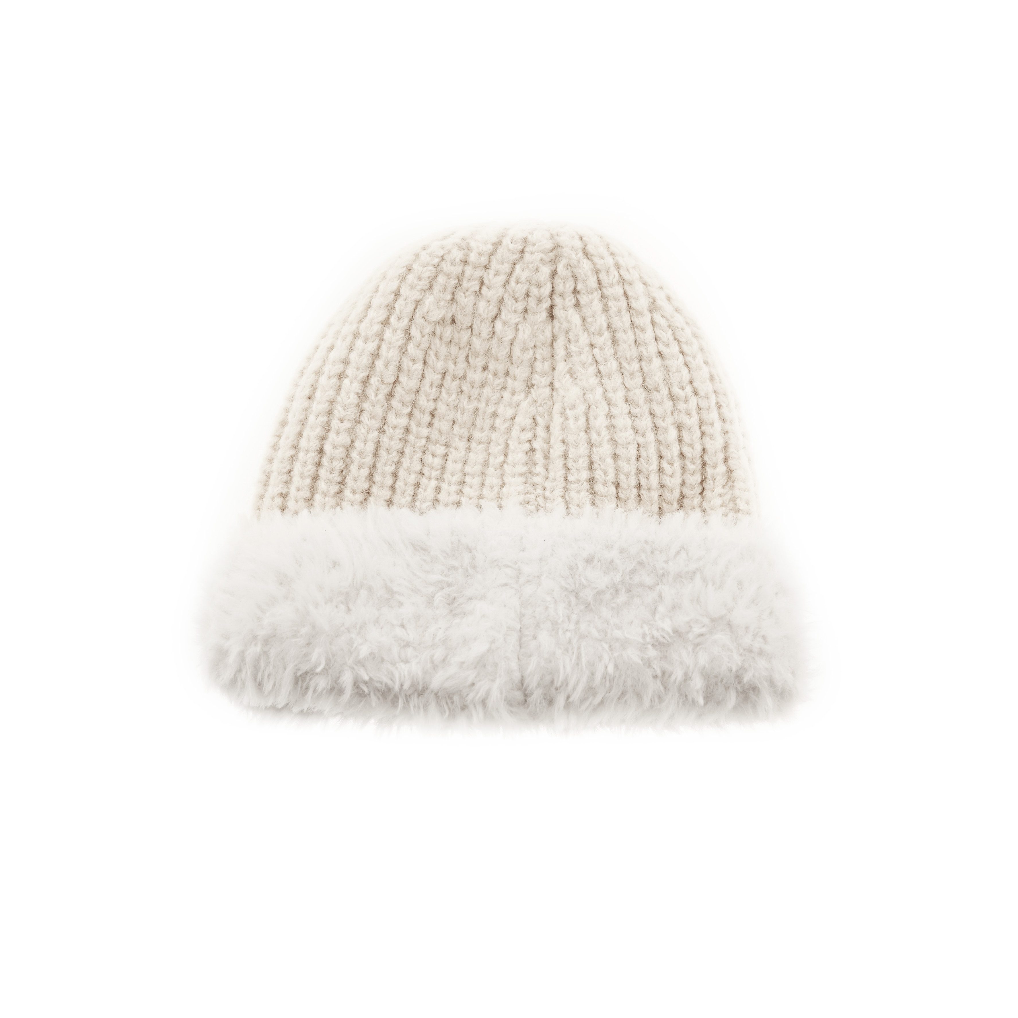 Faera Strickmütze Wintermütze mit weißem Plüsch OneSize für Unisex mit Innenfutter