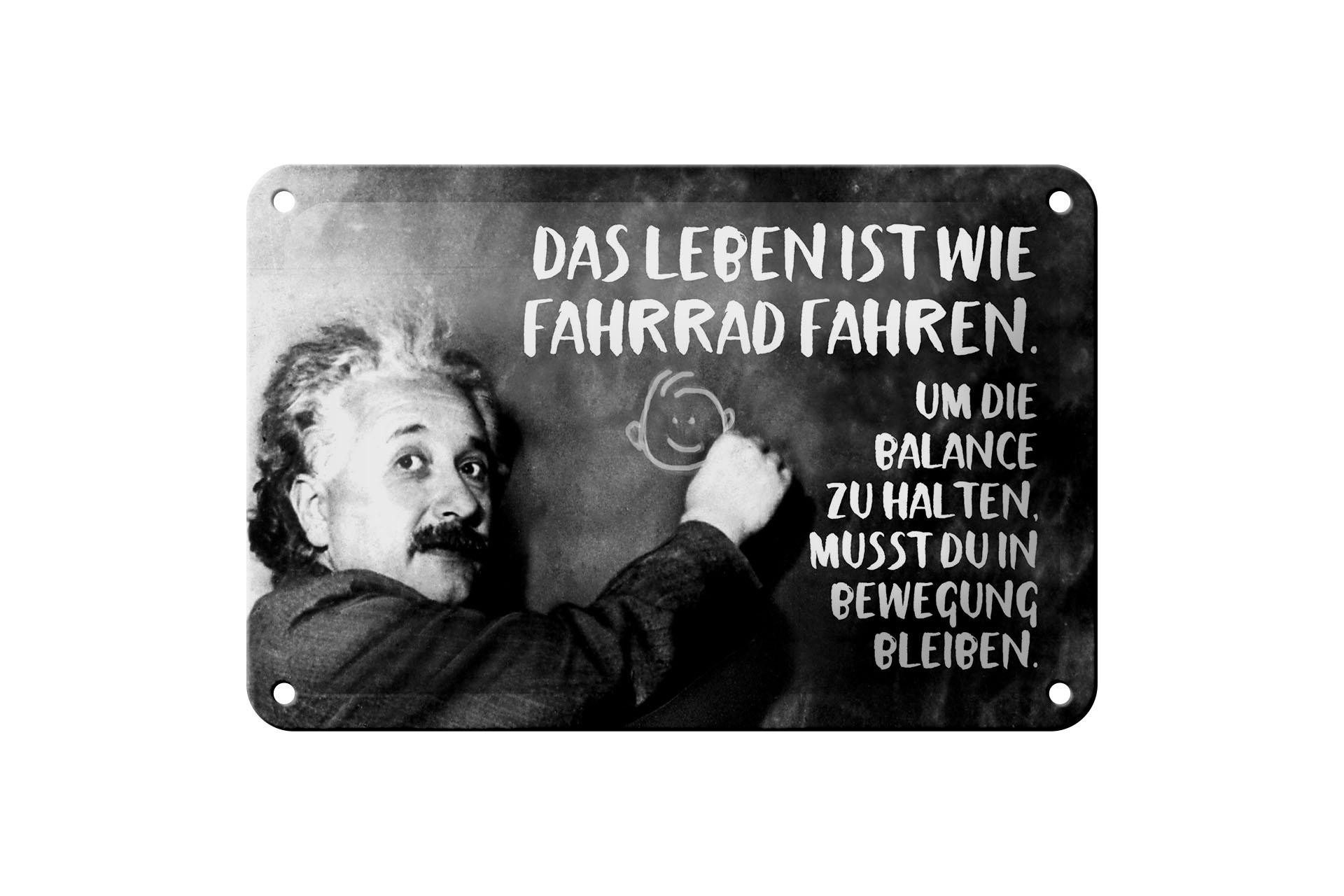Femer GmbH Metallschild Zitat 12x18 cm Einstein Tafel Das Leben ist wie Fahrrad fahren, (1 St), gewölbte Oberfläche, abgerundete Ecken, umgeschlagene Kanten