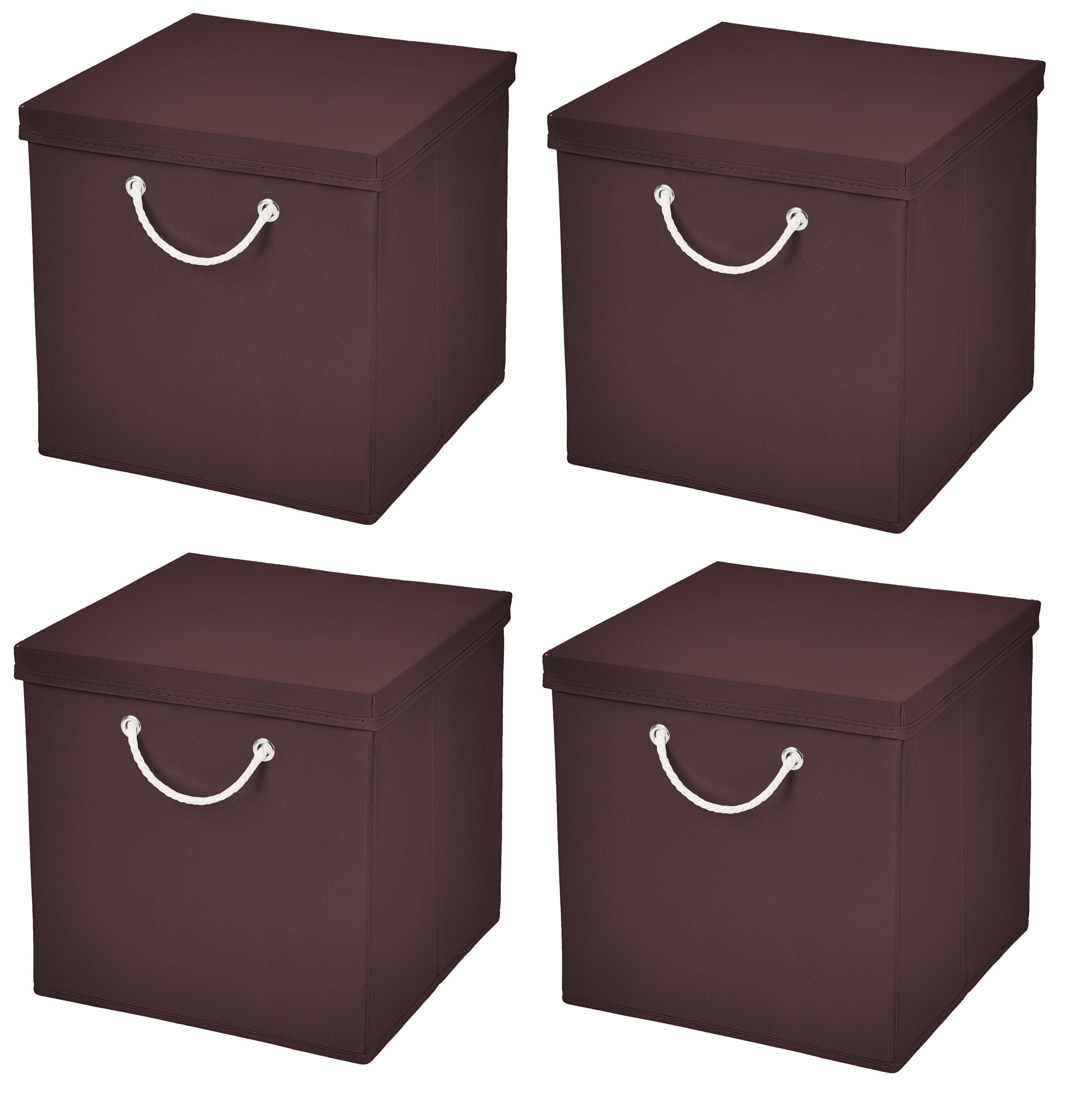 StickandShine Faltbox 4 Stück 30 x 30 x 30 cm Aufbewahrungsbox Stoffboxen in verschiedenen Farben (4er SET 30x30x30) Faltbox moderne Faltkiste Maritim mit Kordel 30cm Braun | Fotoboxen