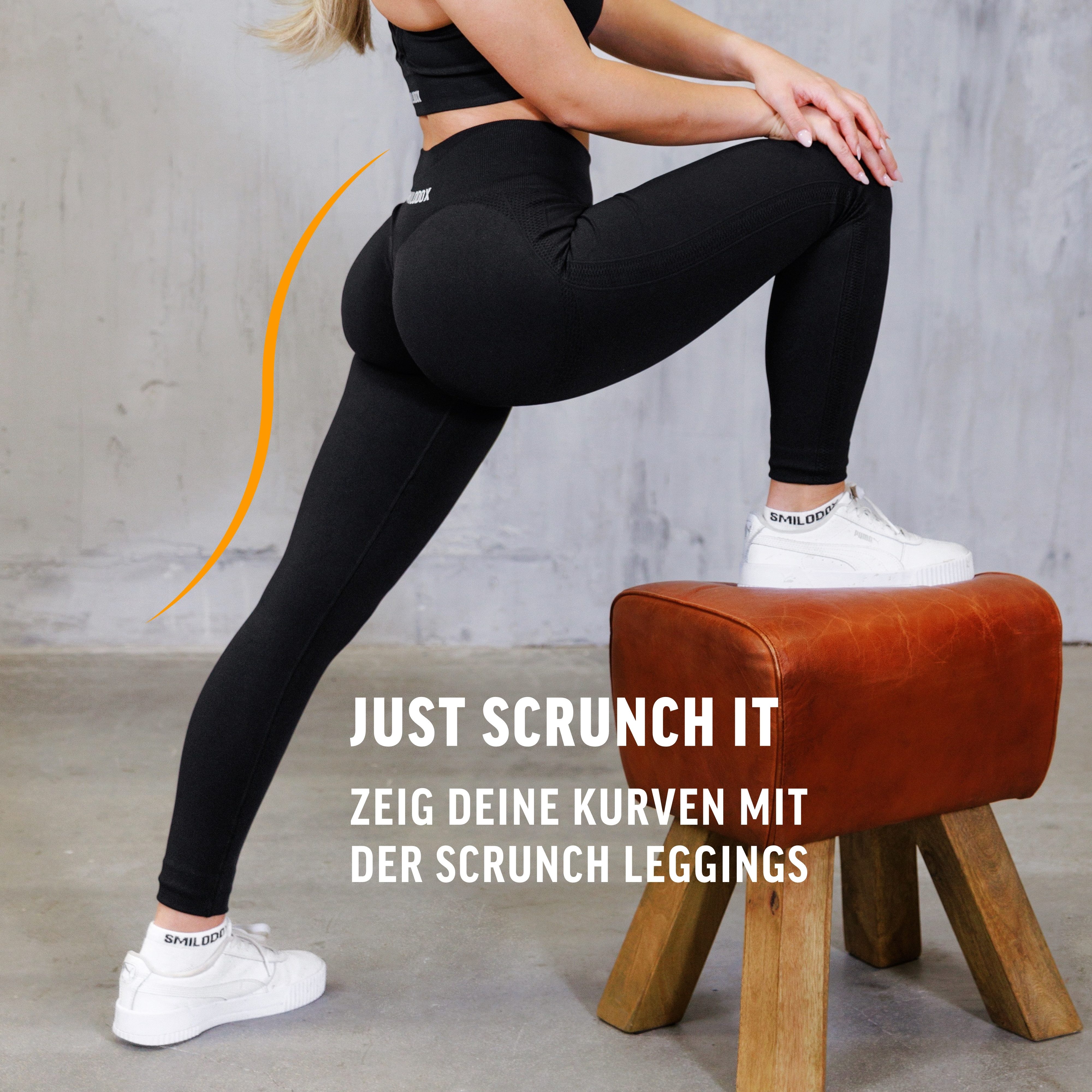 Smilodox Leggings Cetrina, Push Up Scrunch Leggings mit Schriftzug Fitness & Alltag Seamless, High Waist, Scrunch Sporthose, Atmungsaktiv, Blickdicht