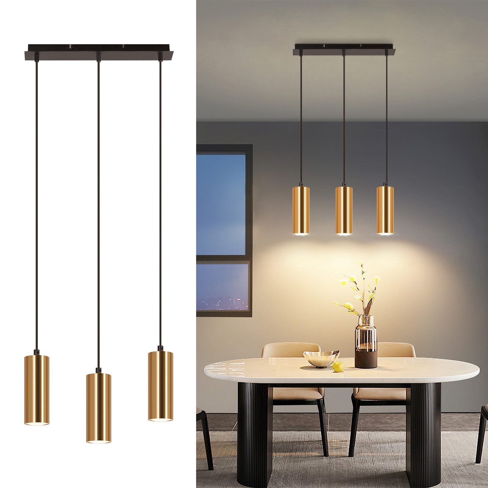 Nettlife Pendelleuchte Holz Vintage Weiß Esstisch GU10 3 Flammig Hängelampe günstig online kaufen