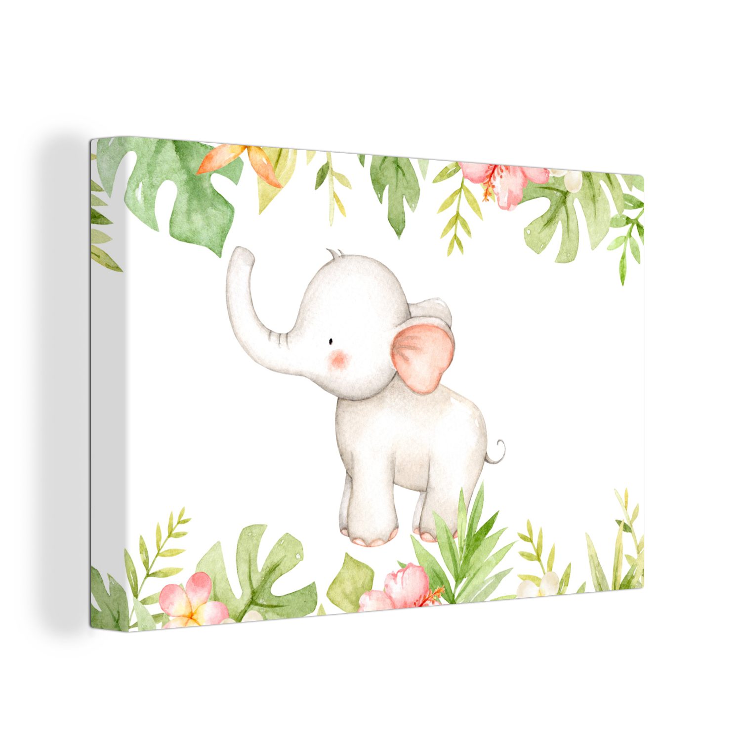 OneMillionCanvasses® Leinwandbild Elefant - Dschungel - Aquarellfarbe, (1 St), Wandbild Leinwandbilder, Aufhängefertig, Wanddeko, 30x20 cm