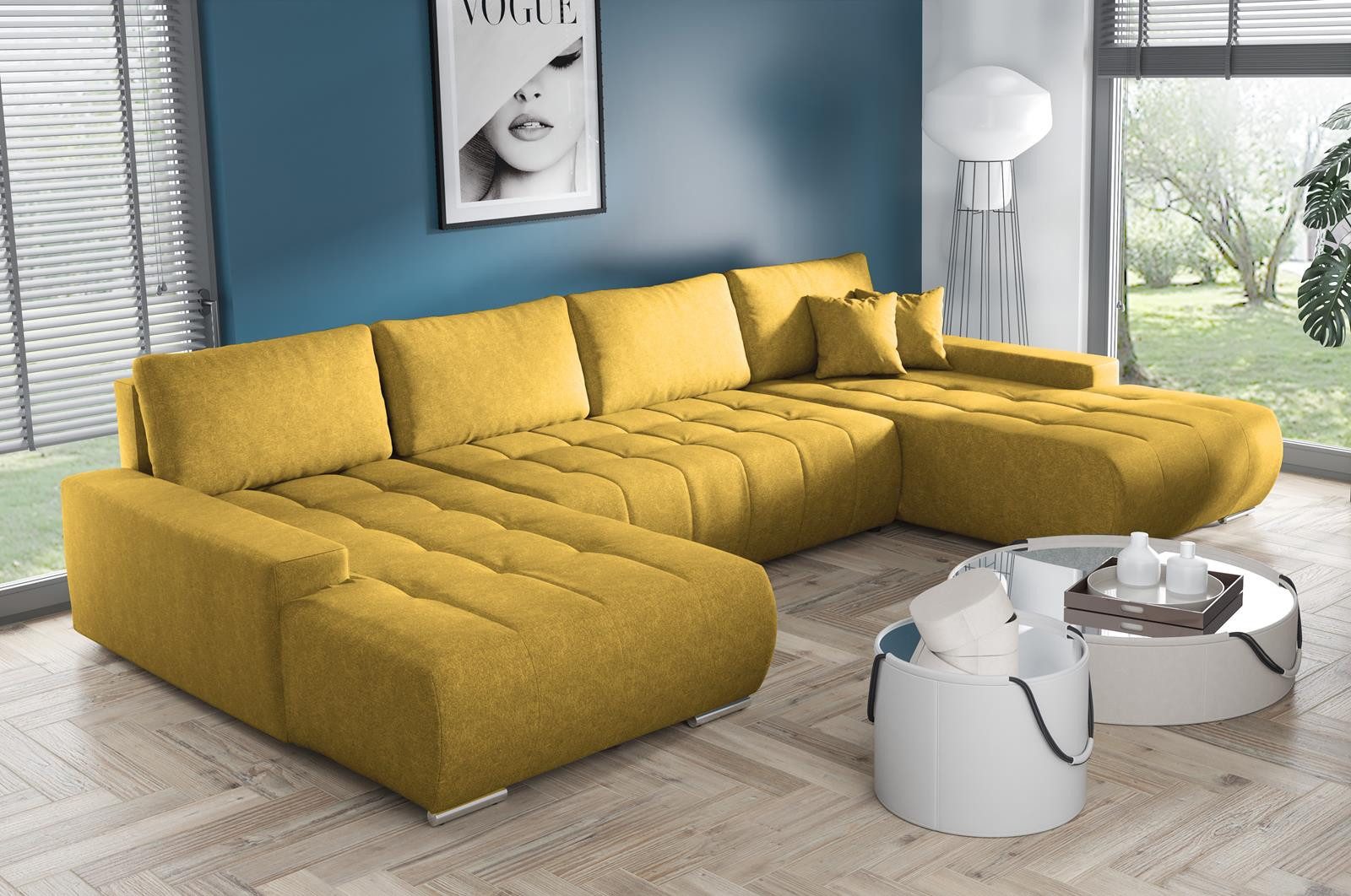 Compleo Ecksofa mit Schlaffunktion aus Velourstoff günstig online kaufen