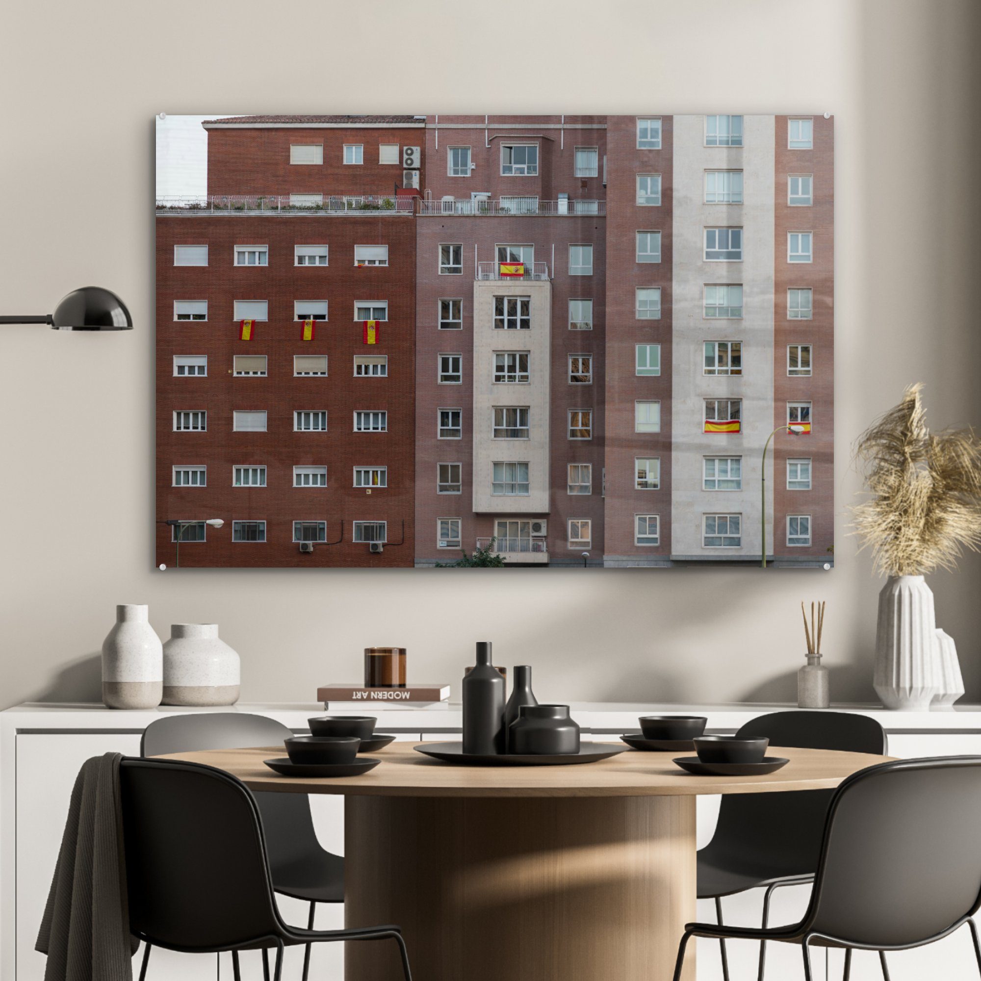 Spanien, St), Acrylglasbild Acrylglasbilder (1 Madrid, Schlafzimmer Frontansicht in & MuchoWow von Häusern Wohnzimmer