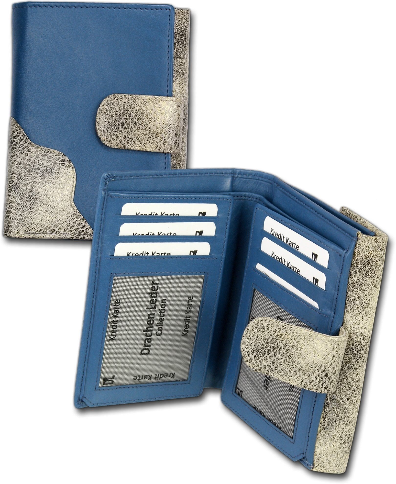 DrachenLeder Geldbörse Portemonnaie blau grau aus Portemonnaie (Portemonnaie, grau, ca. Größe 10cm, Echtleder DrachenLeder Portemonnaie), blau, Schlangenoptik