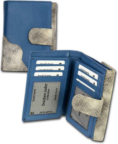 DrachenLeder Geldbörse Portemonnaie blau grau DrachenLeder (Portemonnaie, Portemonnaie), Portemonnaie aus Echtleder blau, grau, Größe ca. 10cm, Schlangenoptik