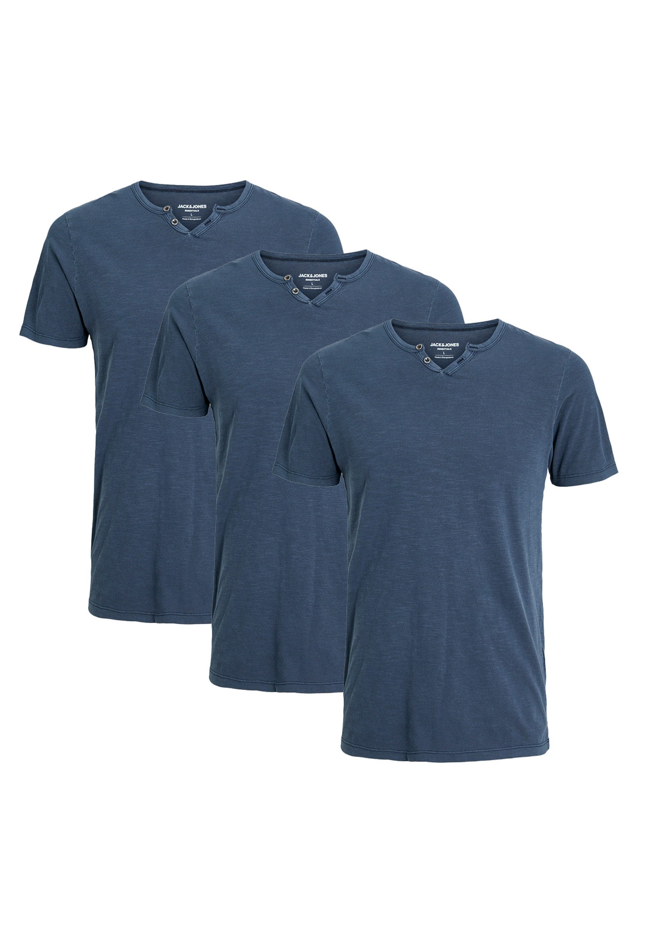 Jack & Jones T-Shirt 3er Pack Split (Spar-Set, 3-tlg) T-Shirt - Baumwolle - Atmungsaktiv - Aus hochwertigem Slub-Gewebe