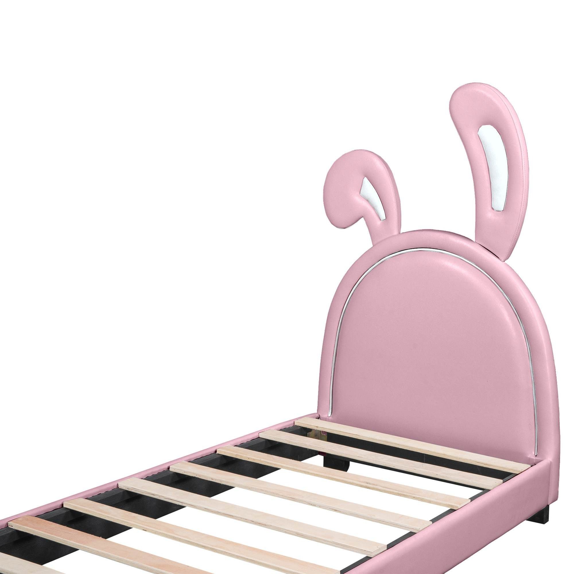 Set, Lattenrosten 90*200cm Polsterbett Bett erhöhten Kinderbett Mädchenbett Rosa ohne Hasenohrform Rosa BlingBin | Rosa (1er 1-tlg., Füßen Rückenlehne mit in mit und | Matratzen),