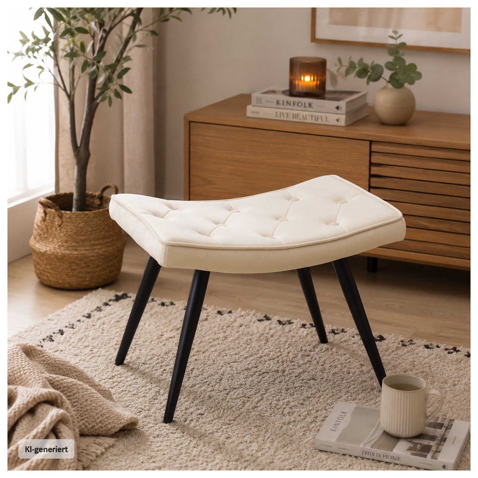 HTI-Living Polsterhocker Hocker Freya Velvet Beige (1 Stück, 1 St., 1 Hocker), Moderner Polsterhocker mit samtiger Oberfläche Fußablage