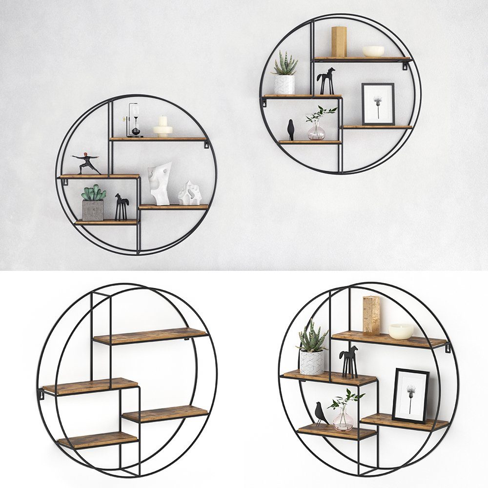 Vicco Bücherregal Fyrk, Eiche rustikal/Schwarz, 55 x 55 cm Rund günstig online kaufen