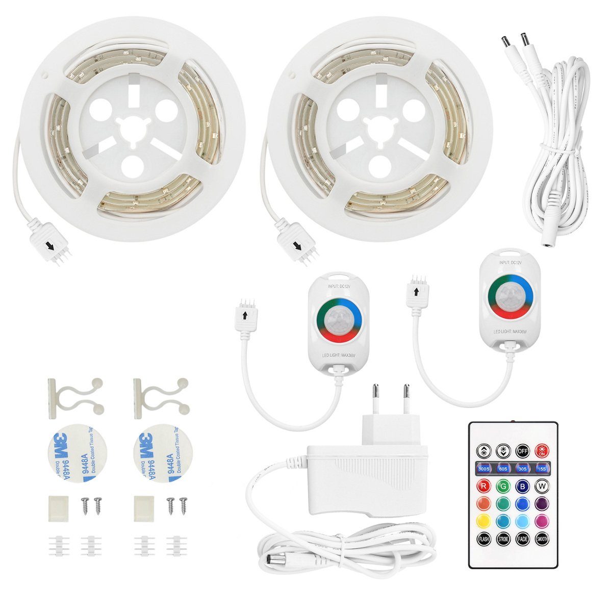 & Set - Dekolicht Bewegungssensor 2x LED Fernbedienung mit RGB kwmobile Bettlicht LED 2er