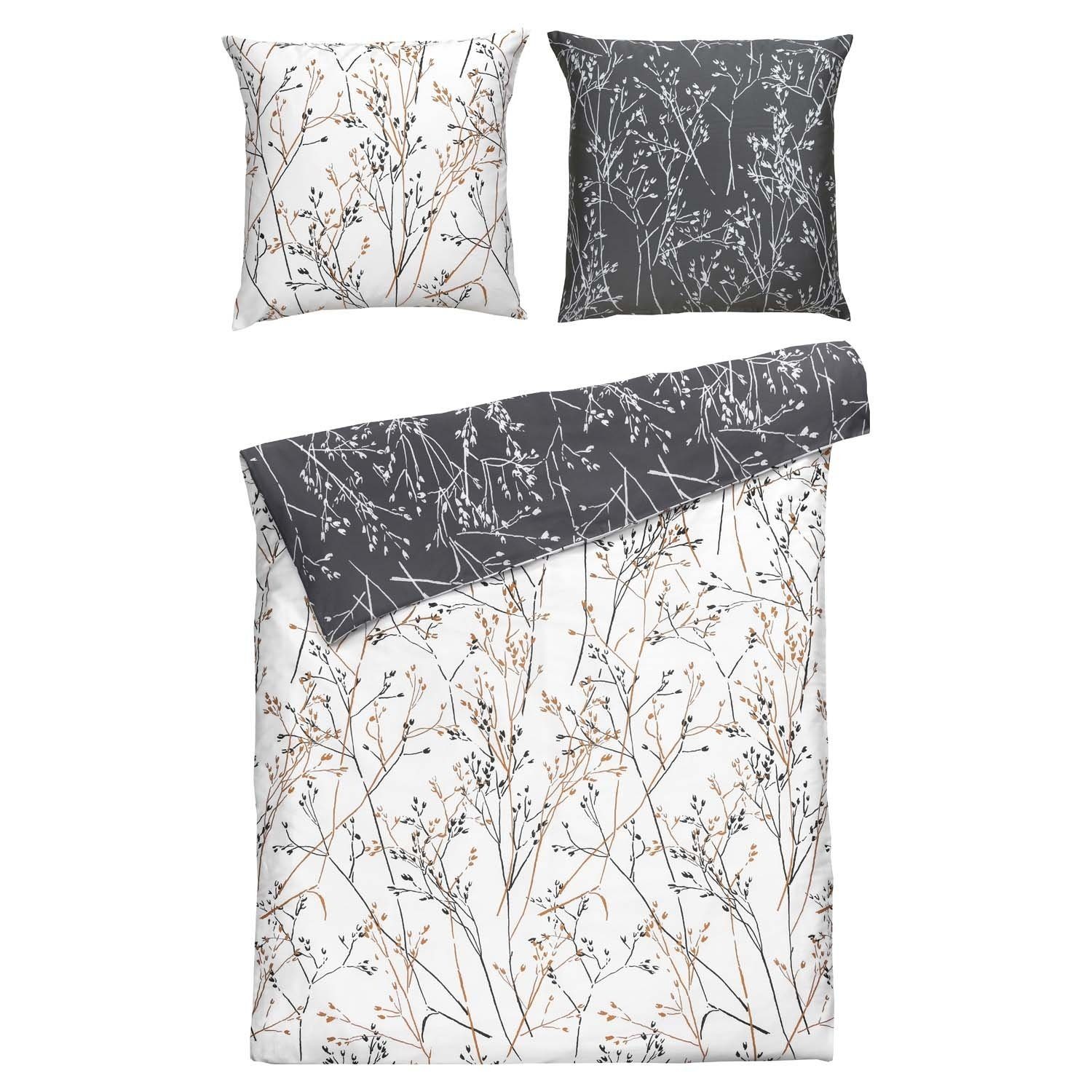 casa NOVA Bettwäsche RAHEL, 135 x 200 cm, Schwarz, Weiß, Zweige, Baumwolle, 2 teilig, mit Reißverschluss