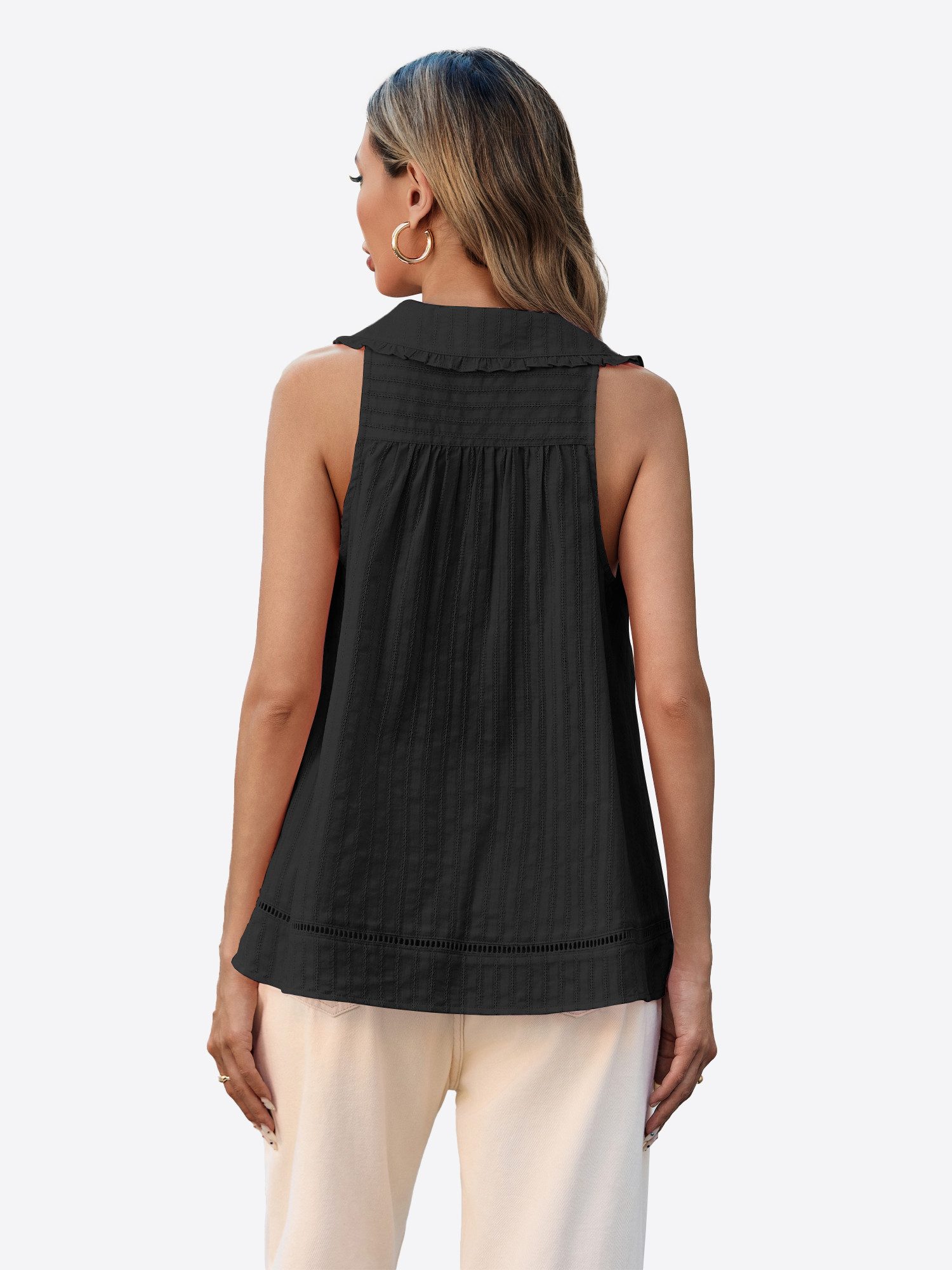 Imily Bela Blusentop Damen ärmellose Bluse mit Knopfleiste (Packung, 1-tlg., 1per-Pack) Puppenkragen