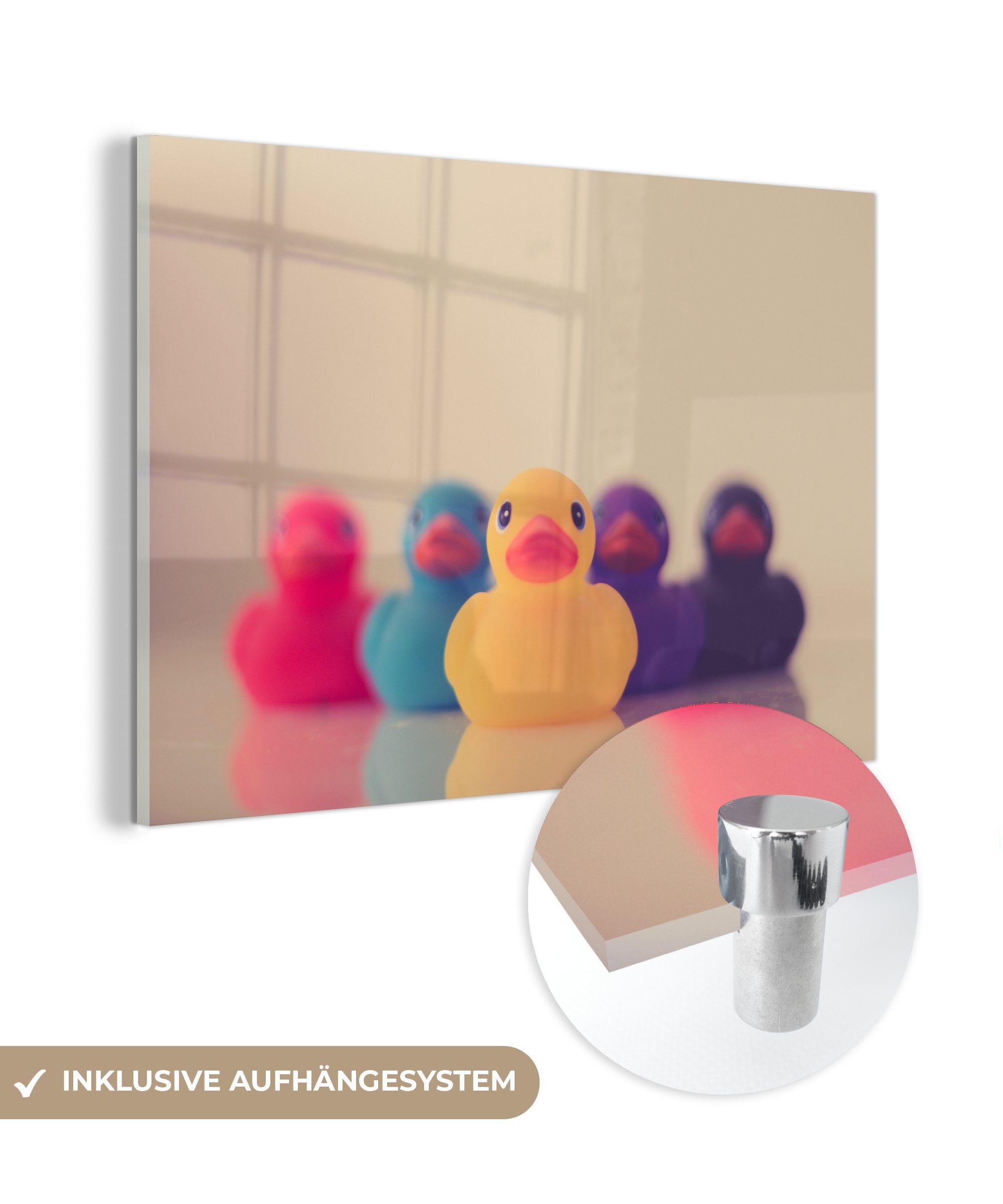 MuchoWow Acrylglasbild Gummi-Enten - Farben, (1 St), Acrylglasbilder Wohnzimmer & Schlafzimmer