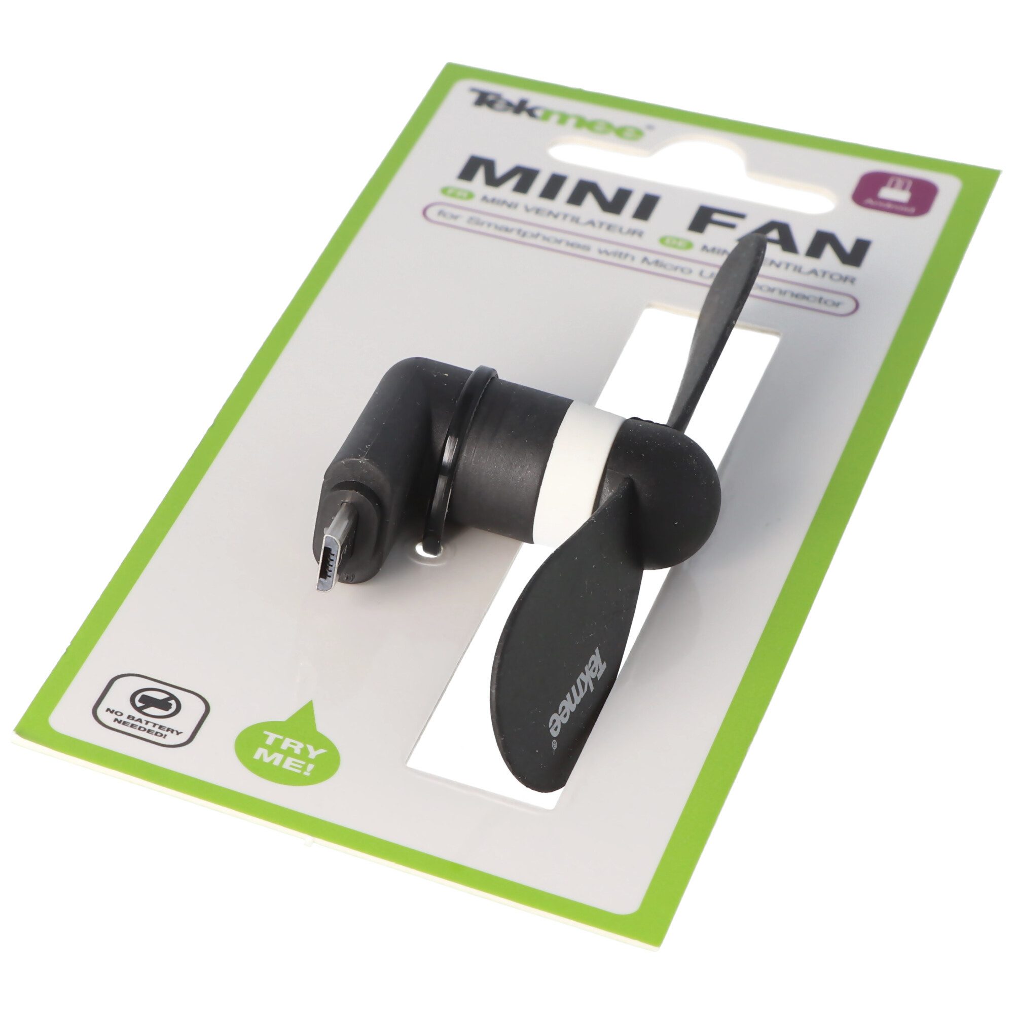 AccuCell Tischventilator Mini-Ventilator für Smartphones mit Micro USB Anschluss, Micro-USB-An