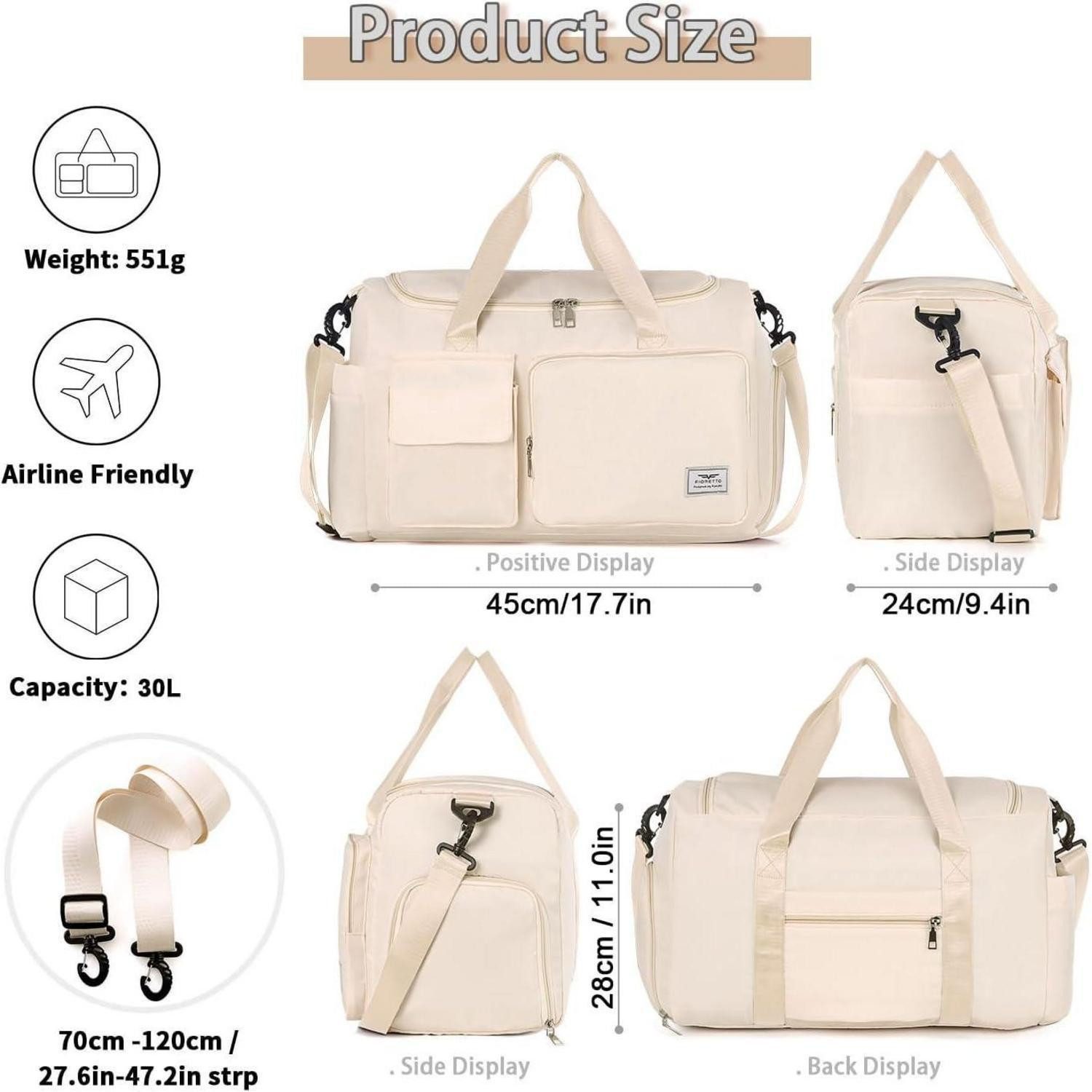 LuxusKollektion Weekender 35L Damen Sporttasche Faltbare Reisetasche mit Schuhfach und Nassfach