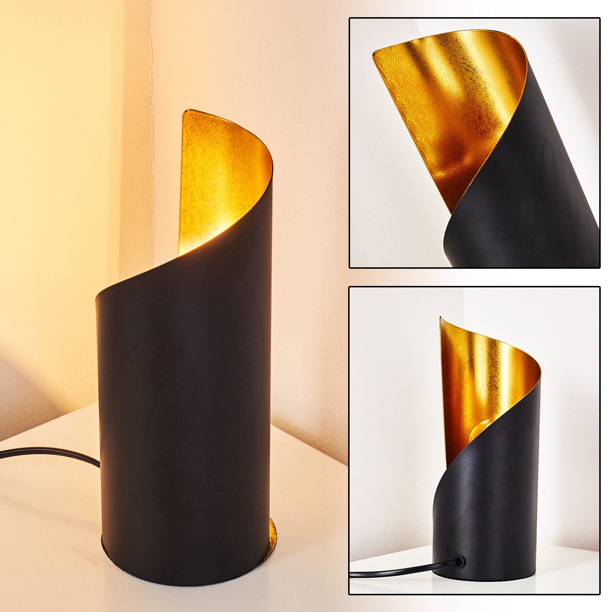 hofstein Tischleuchte »Barberino« moderne Nachttischlampe aus Metal in Schwarz/Goldfarben, ohne Leuchtmittel, Tischlampe, E14, Leucht m. An-/Ausschalter
